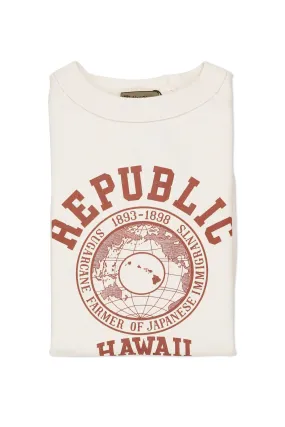 Nigel Cabourn Ivory Cotton Print Short Sleeve Sweatshirt Travel Friendly