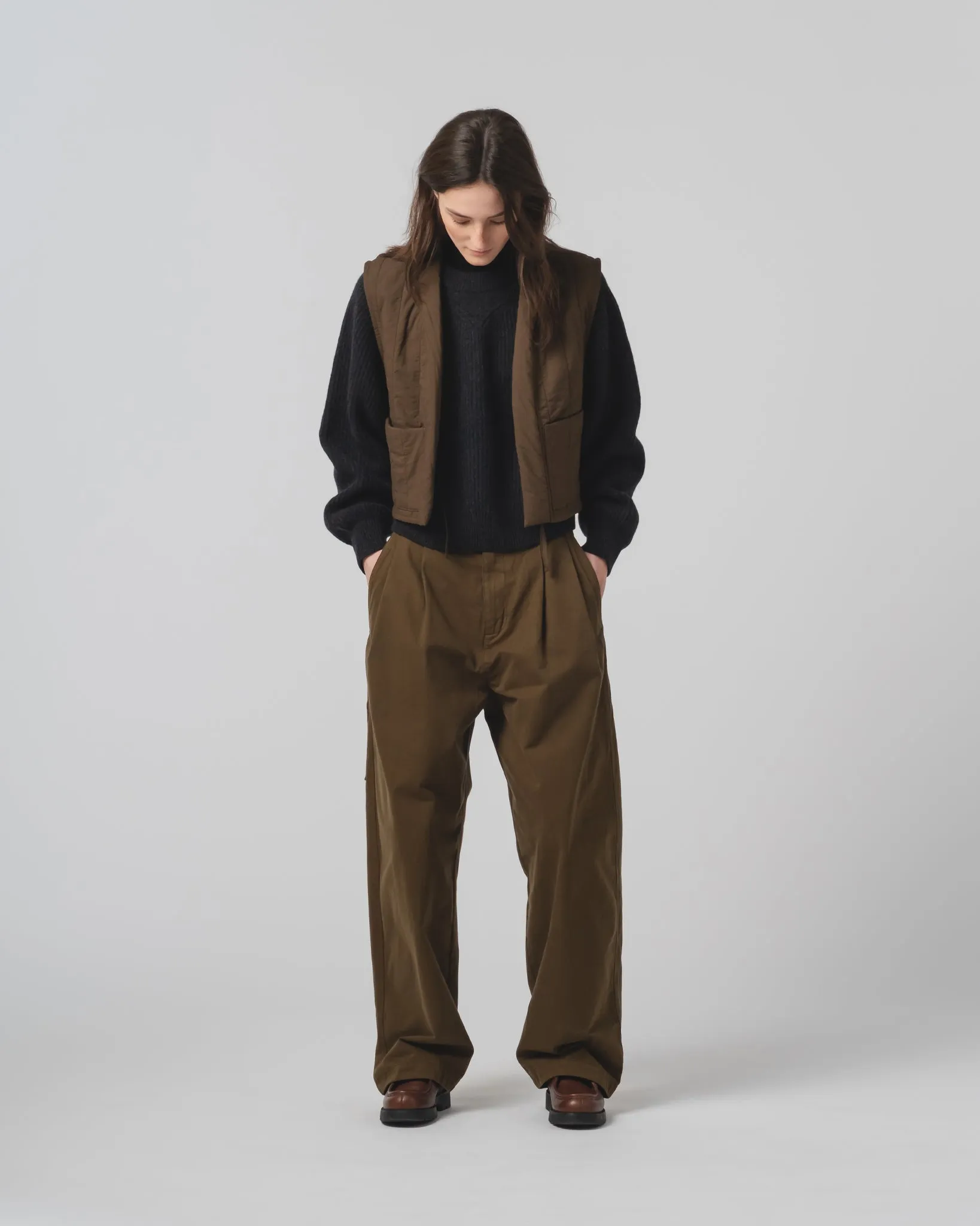 HeatRetentionTechnology Smooth Flat Collar G.o.D Cork Vest Quilted Cotton Java Brown