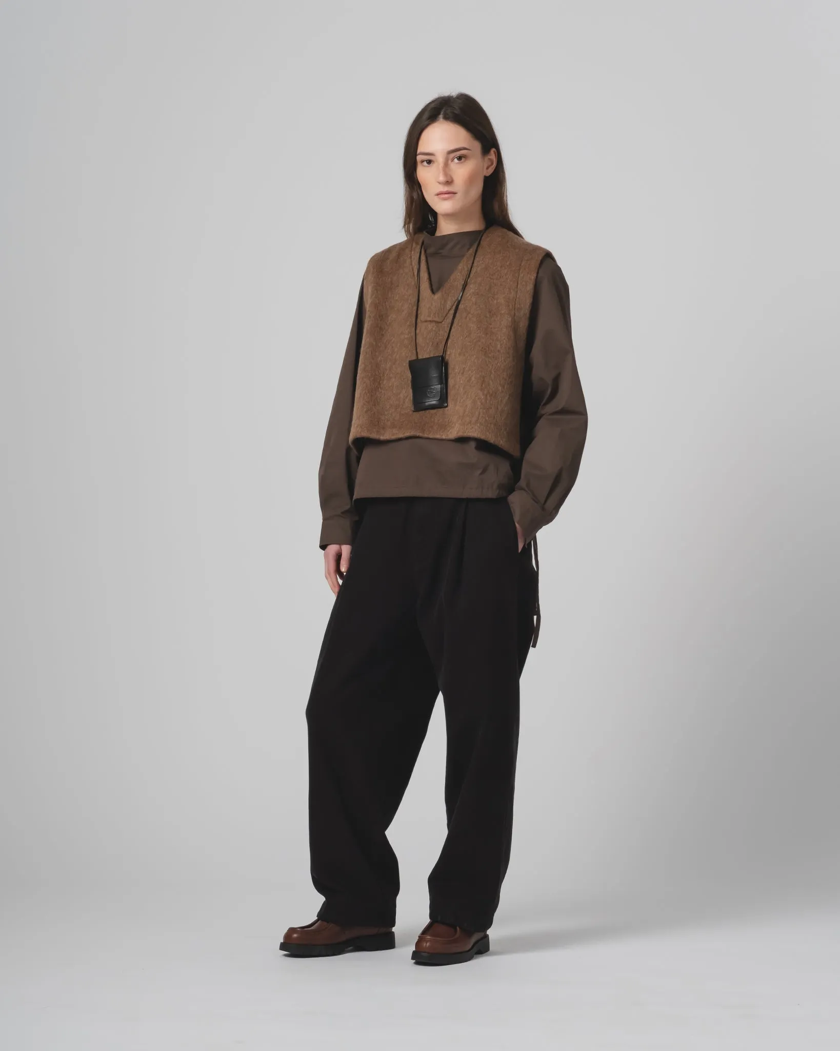 G.o.D Vee Vest Mohair Fleece Java Brown Anti Static Lining Oversized style