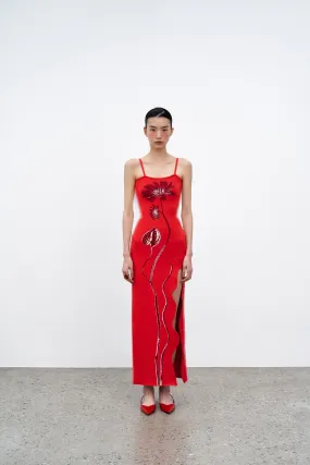 IRIS FLOWER PRINT MAXI TANK DRESS Stylish Waistband Design Cool Season