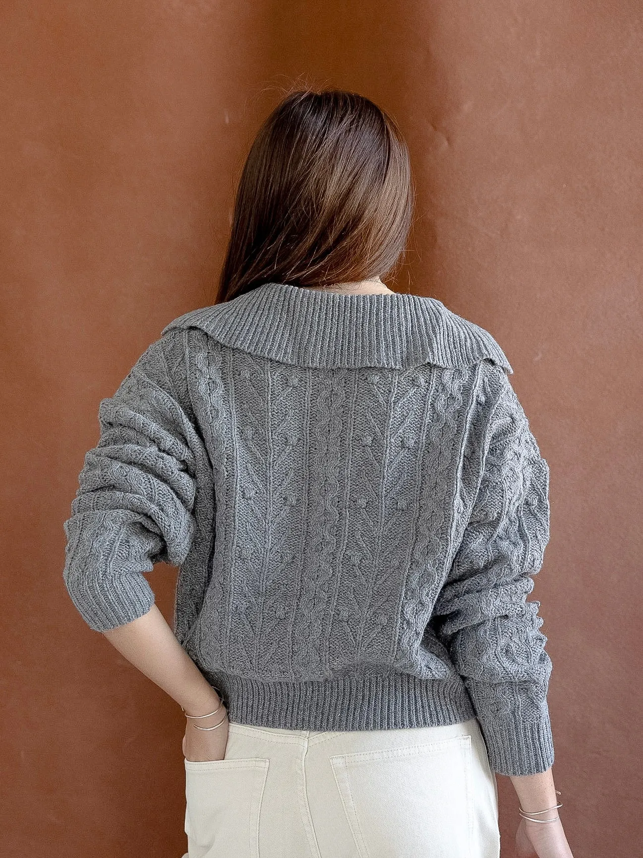 Grey Wide Cable Knit Softened Edges