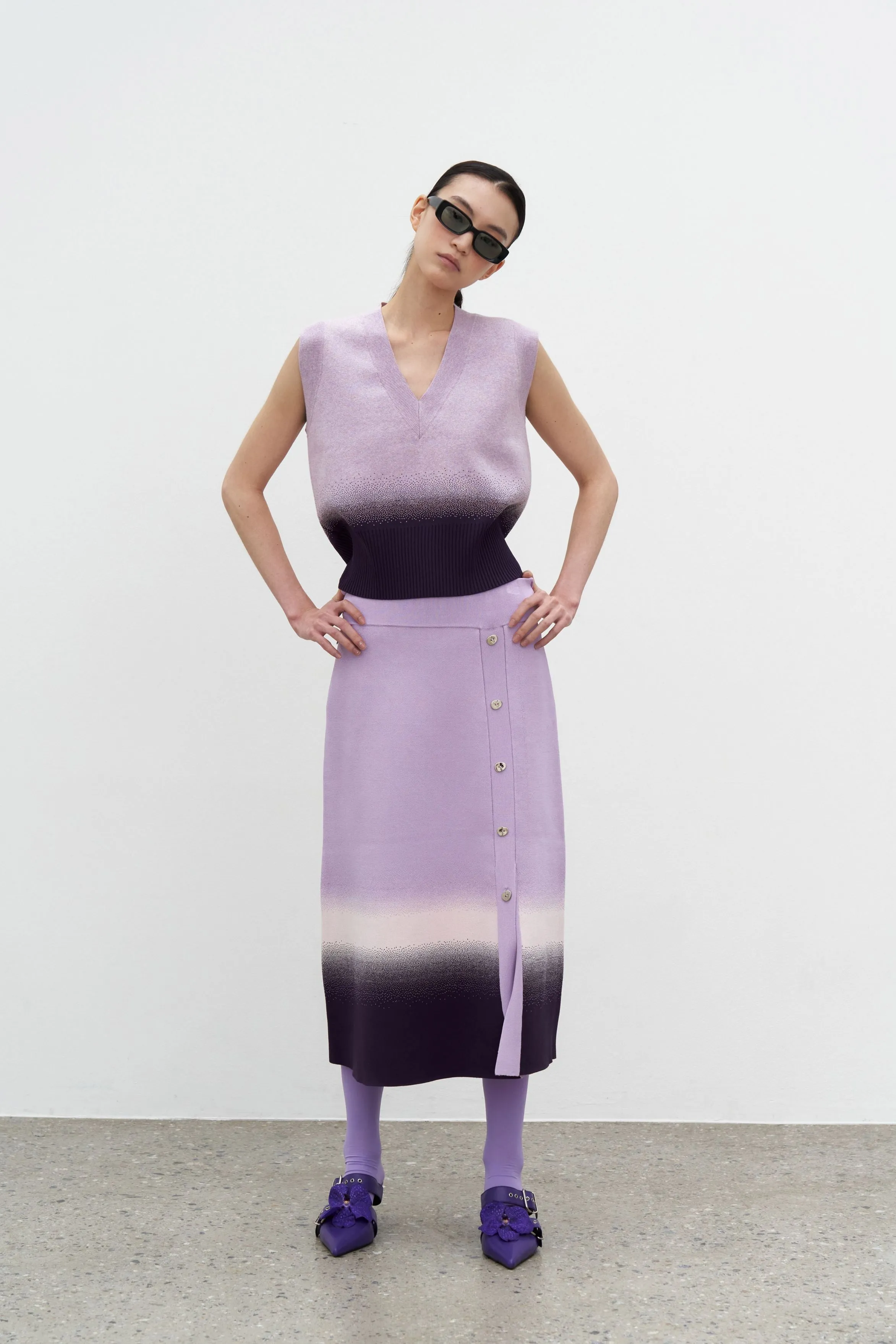 KAFKA GRADIENT PRINT A-LINE MIDI SKIRT Roll-up style Cozy Casual