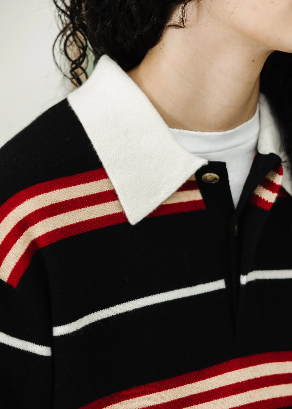 Guest In Residence Striped Rugby in Black Combo Adjustable Hem HighDensity Knit