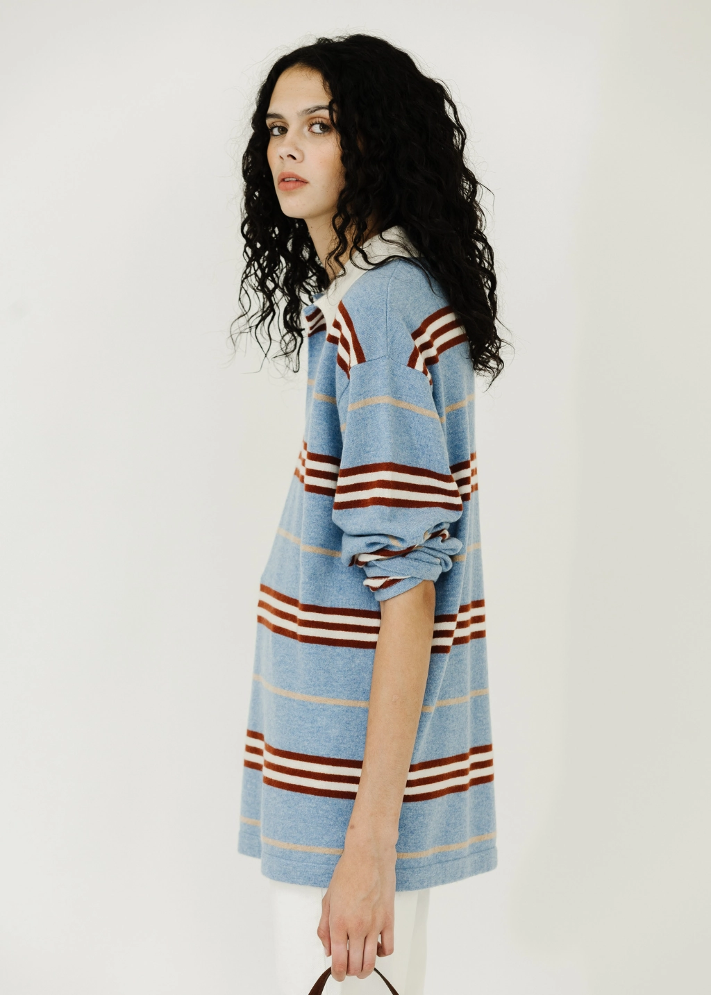 Guest In Residence Striped Rugby in Heather Blue Combo Reflective Safety Accents Comfortable Design