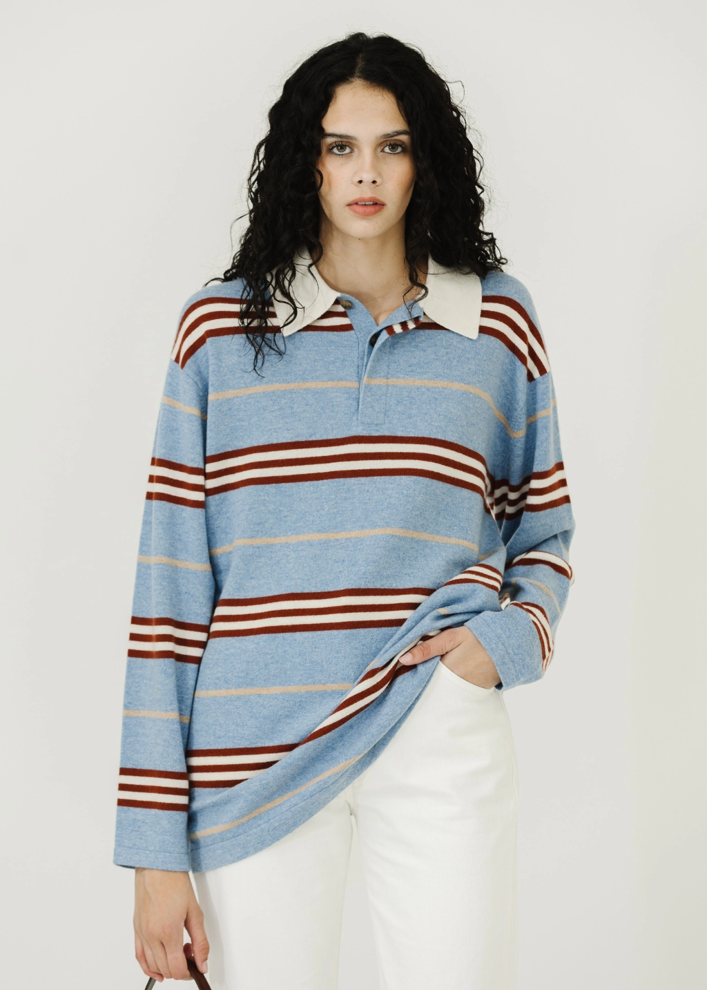 Guest In Residence Striped Rugby in Heather Blue Combo Chic Cardigan