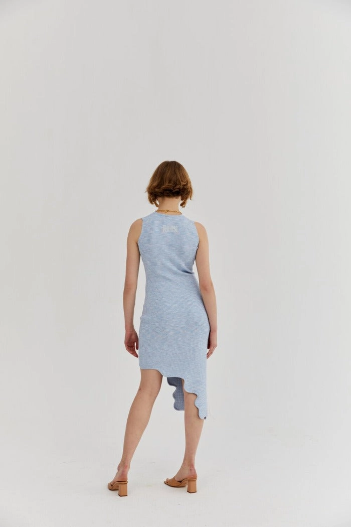 Hannah Silky Asymmetric Wavy Dress Stylish Waistband Fit Sweet Mood