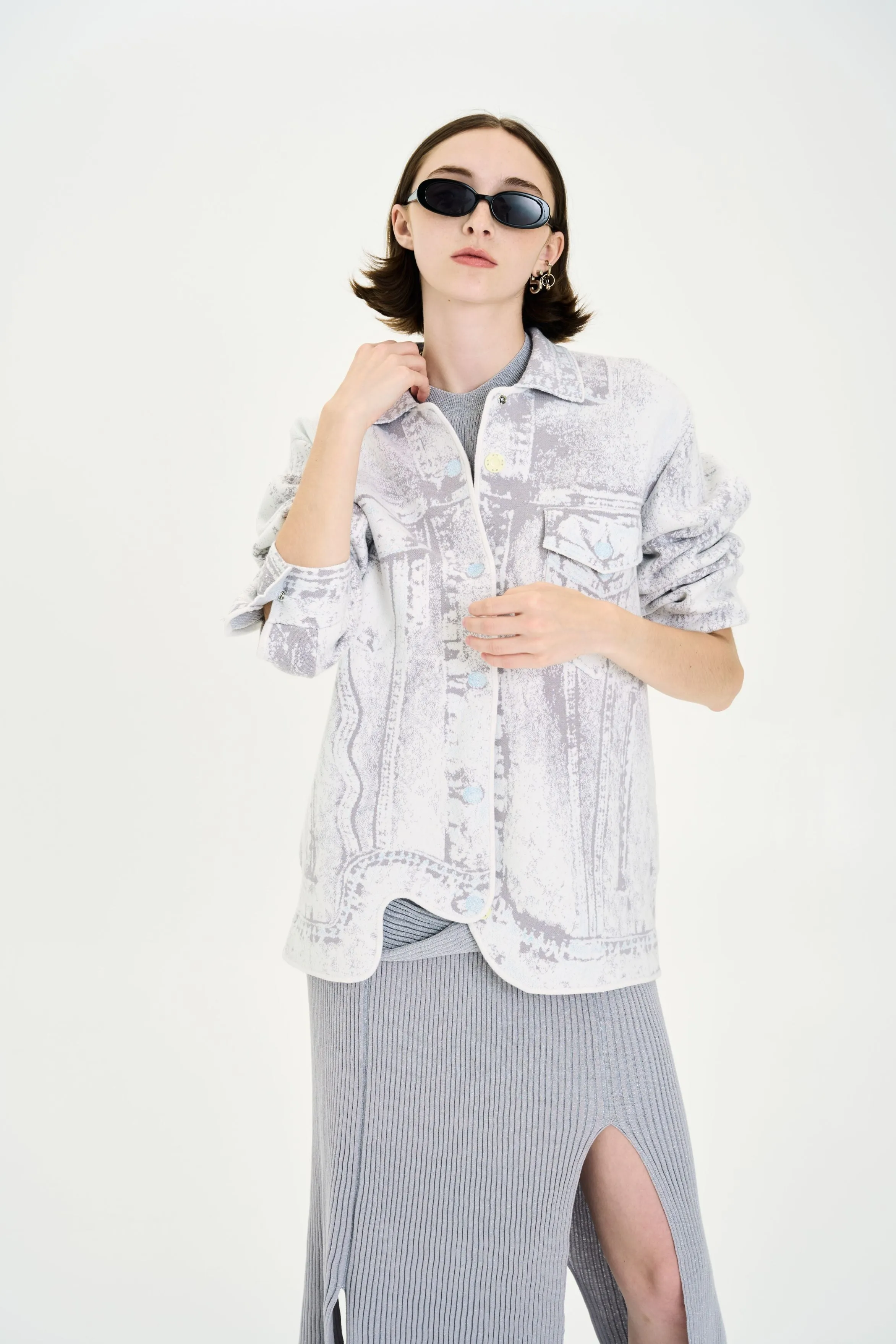 HANA DENIM PRINT OVERSIZED JACKET Adjustable Hem Lock System