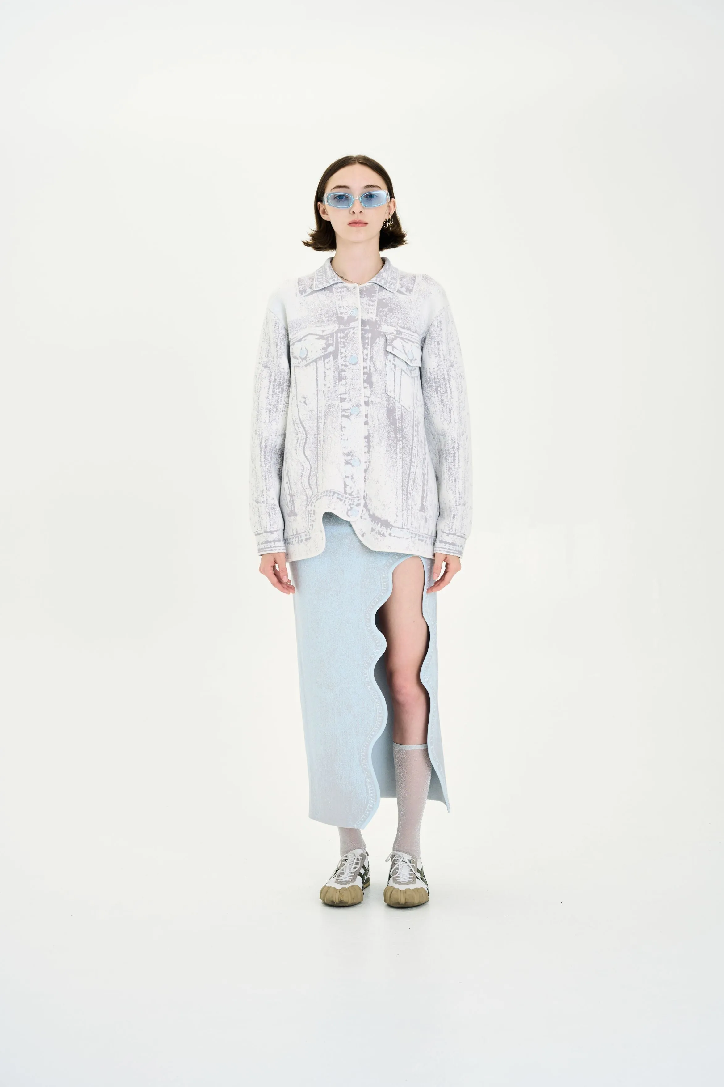 Anti Pilling Finish Multi Pocket HANA DENIM PRINT OVERSIZED JACKET