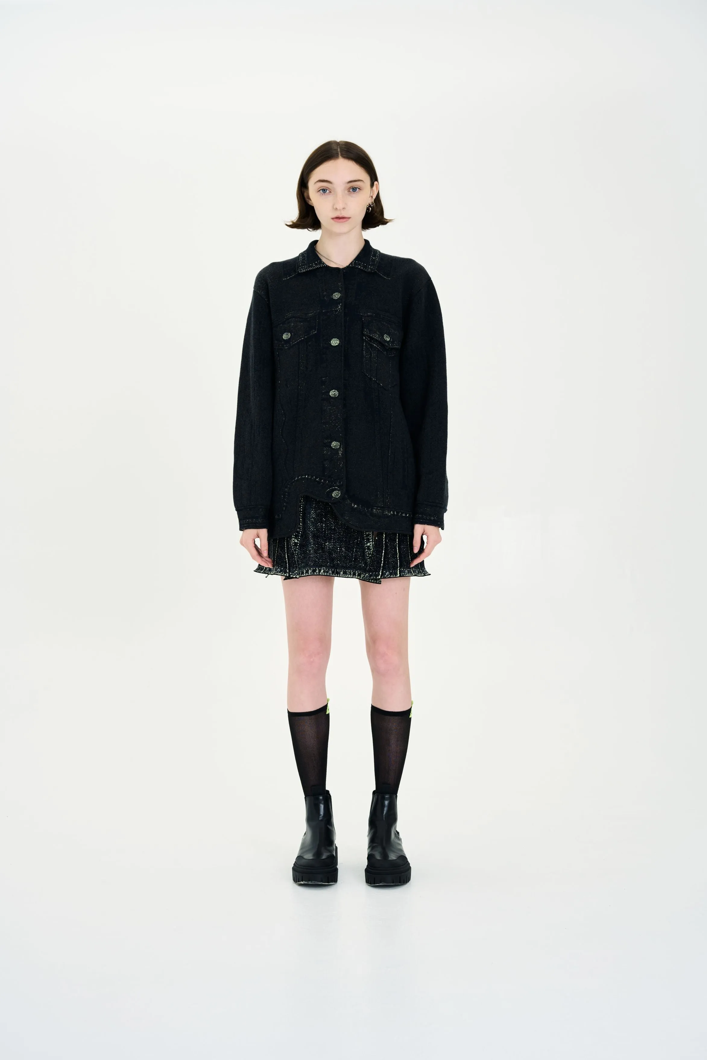 Laser Cut Airflow Vents HANA DENIM PRINT OVERSIZED JACKET