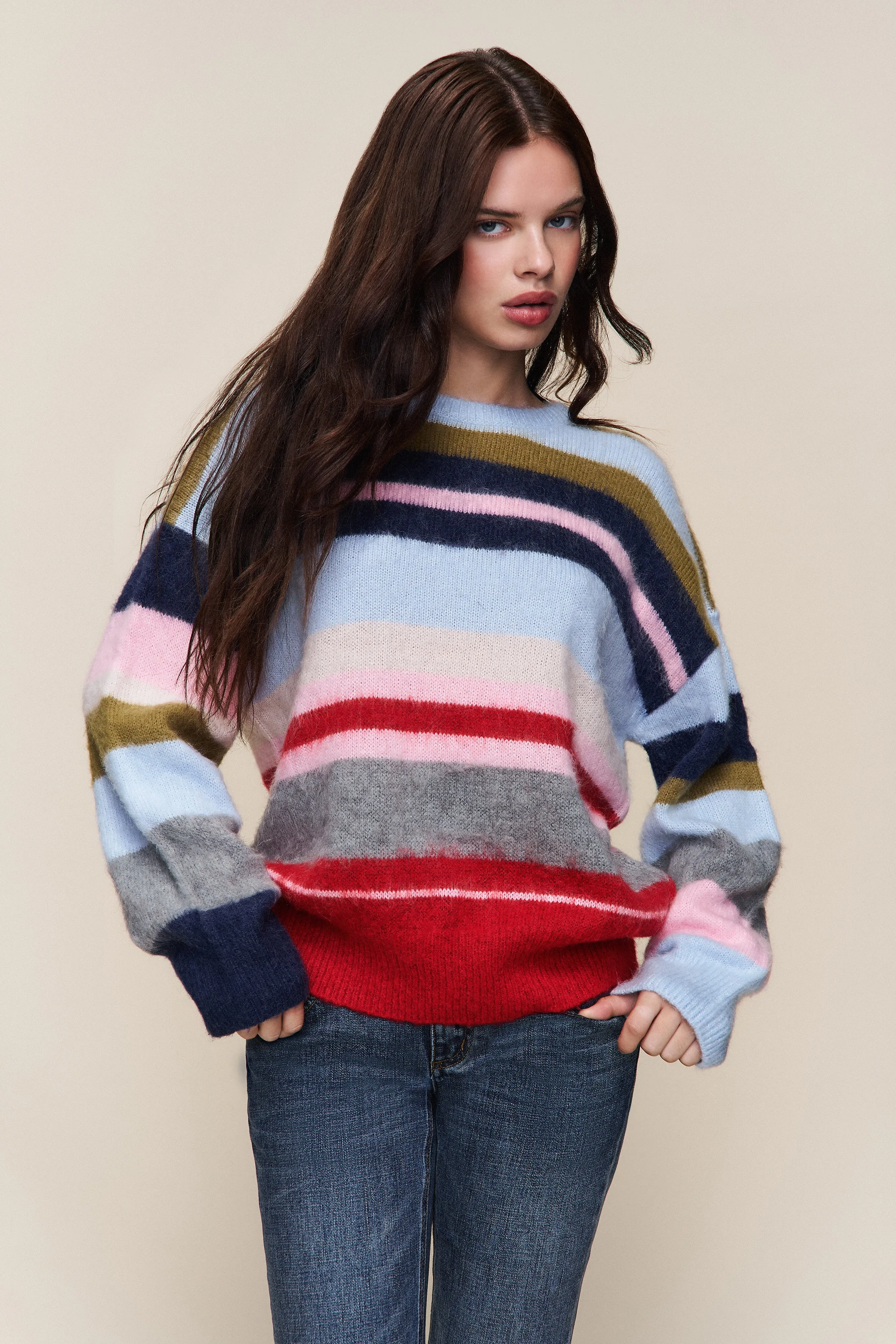 Hawley Oversized Stripe Wool Jumper Flexible Ribbed Trim
