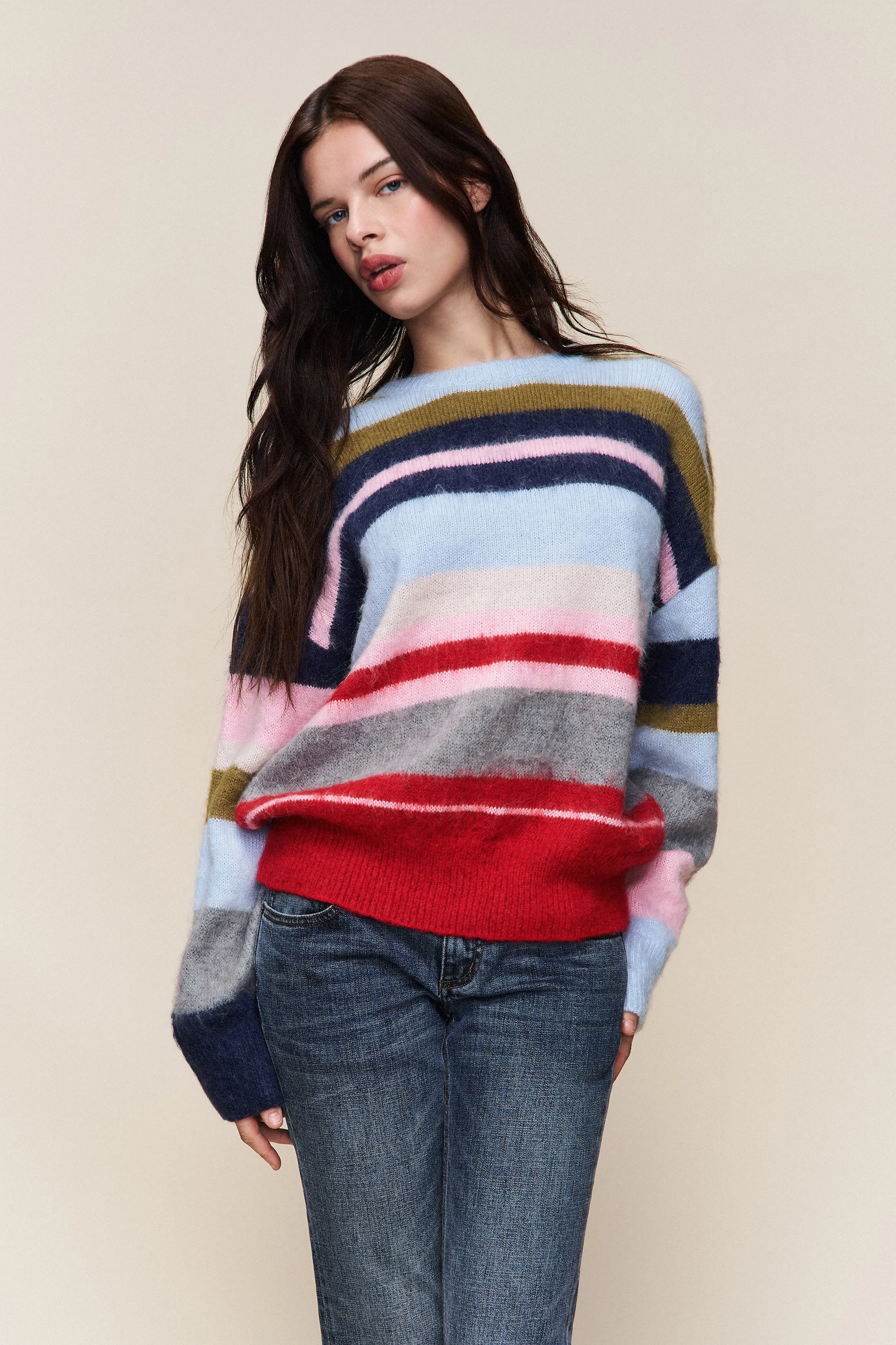 Soft Fabric Look Comfy Wear Fit Hawley Oversized Stripe Wool Jumper