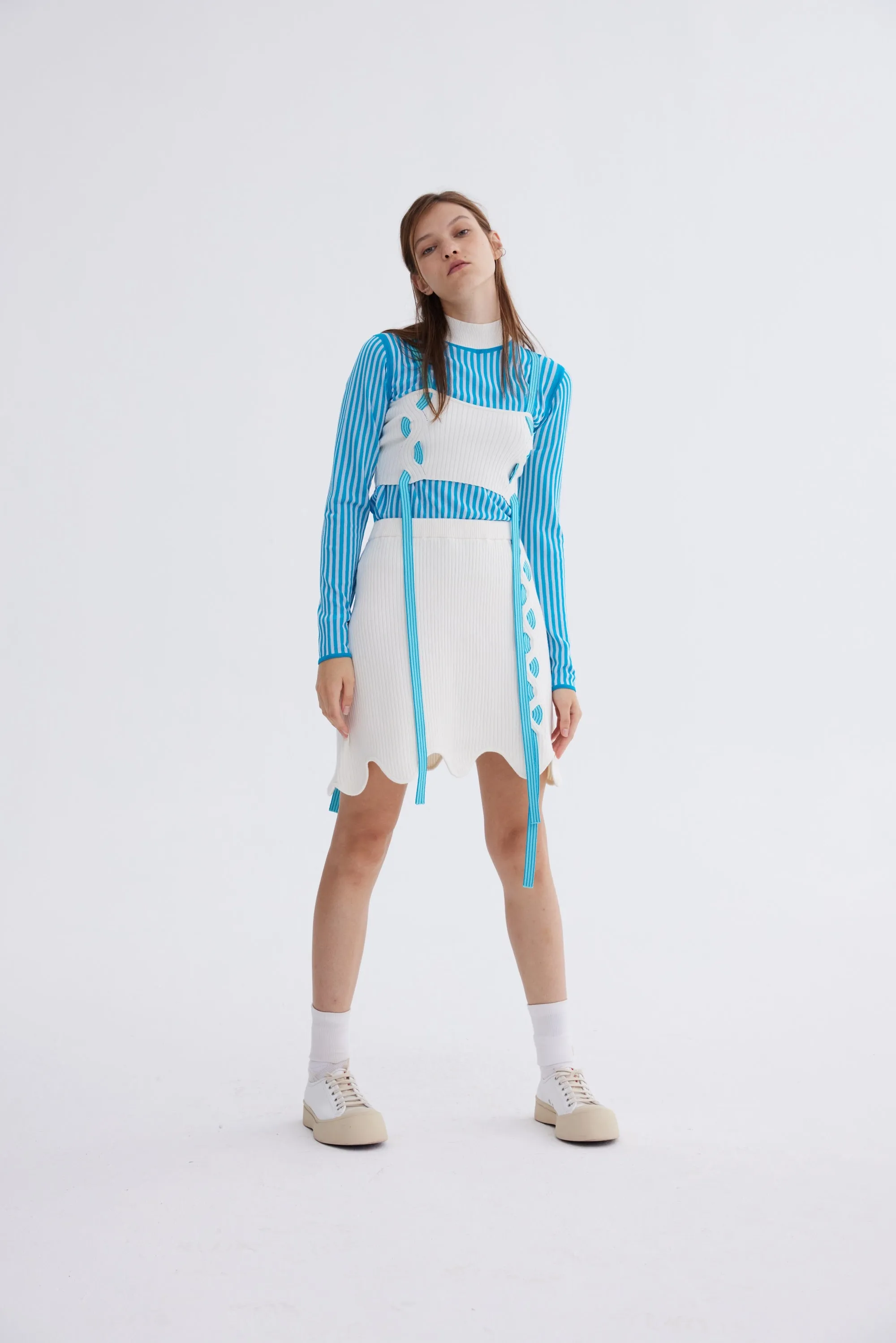 HAZEL BUSTIER TOP WITH TRAVELING RIBS Reinforced Shoulder Seams Thermochromic Color Shift Tech