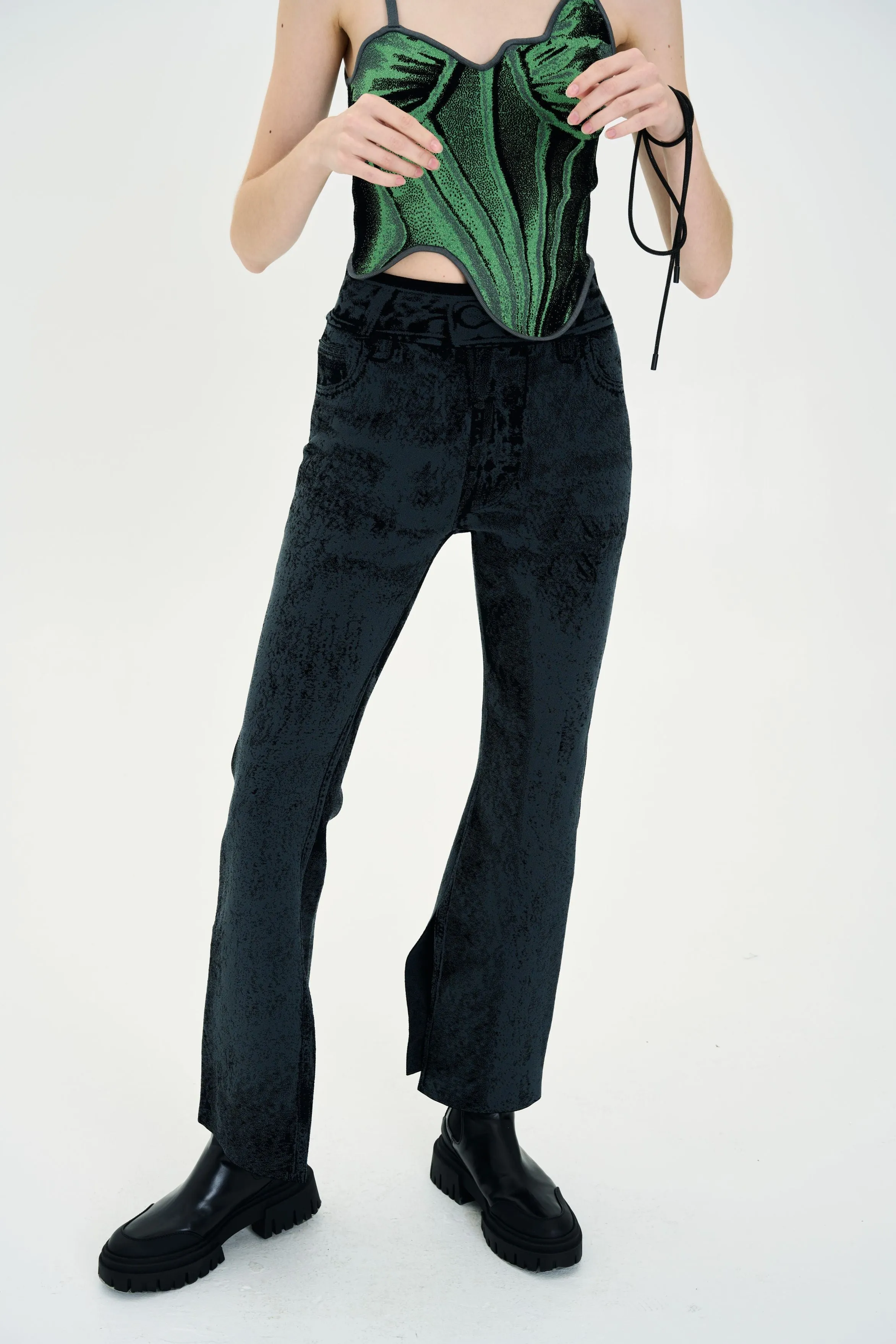 HAZEL DENIM PRINT SKINNY JEANS WITH SLIT Stretch Waist