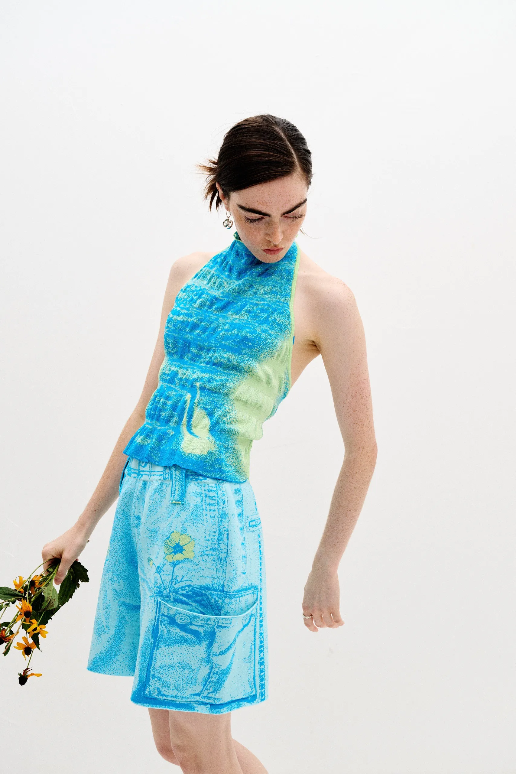 Structured fabric Utility Fit HEATHER FAKE CARGO SHORTS