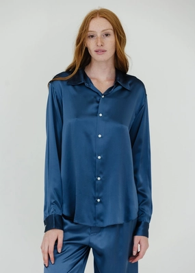 Comme Si La Shirt Classica Silk in Steel Blue AdjustableHem AbrasionResistant Surface