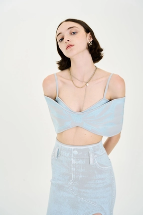 TULIP DENIM PRINT BRA TOP Double Needle Stitching Sustainable Textile