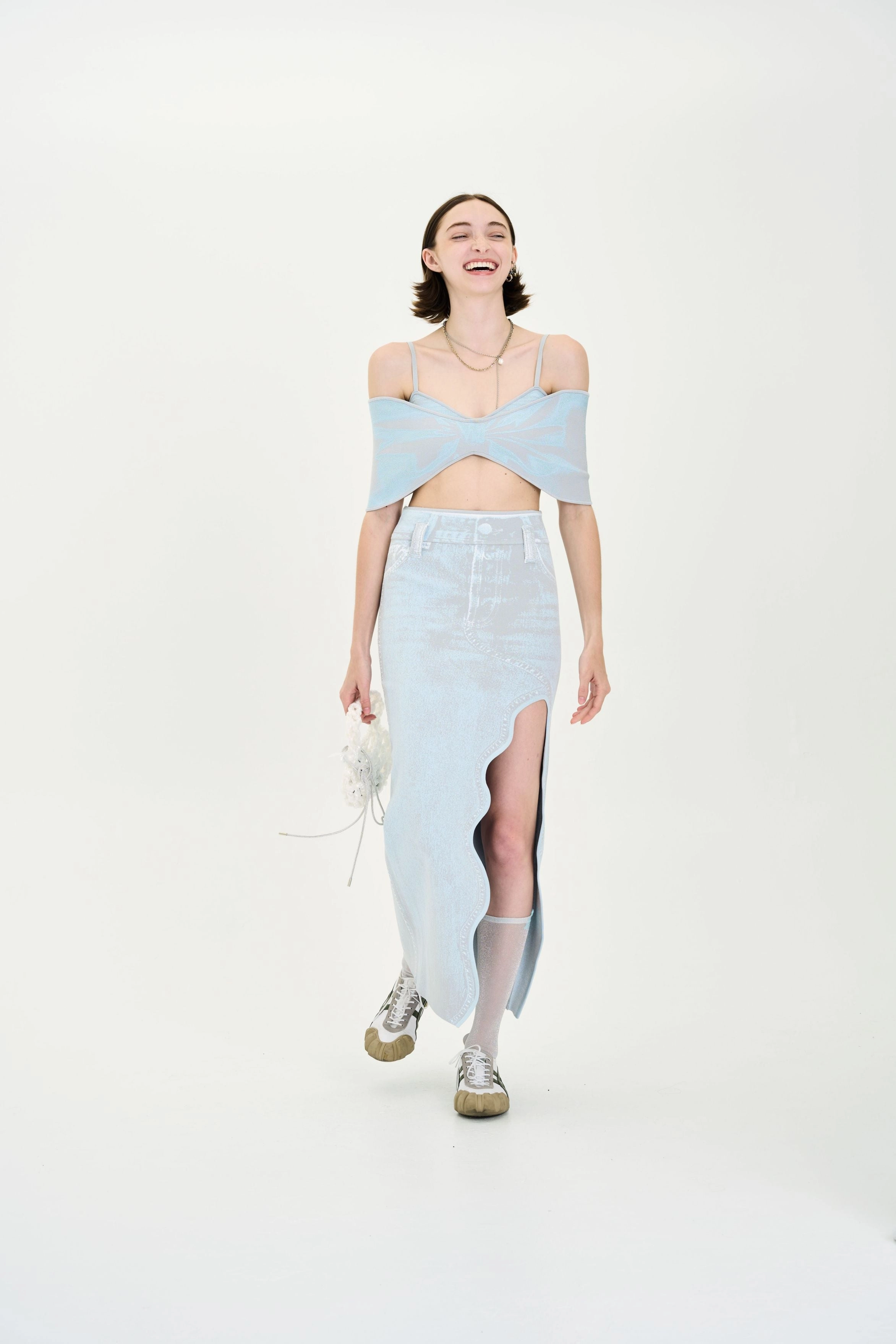 Double Stitched Hem Organic Cotton Fiber TULIP DENIM PRINT BRA TOP