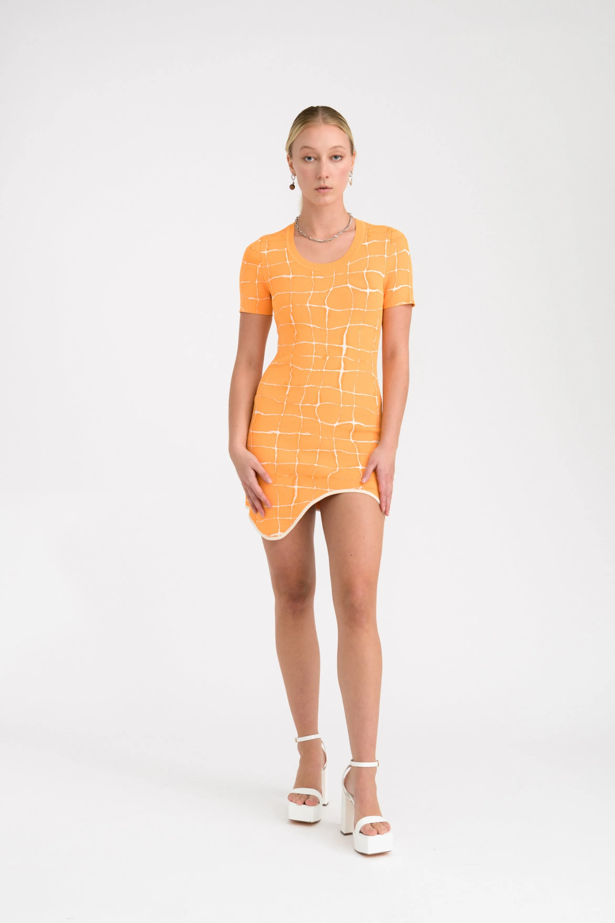 DEXTER AQUA SHORT SLEEVE MINI DRESS Fitted Base