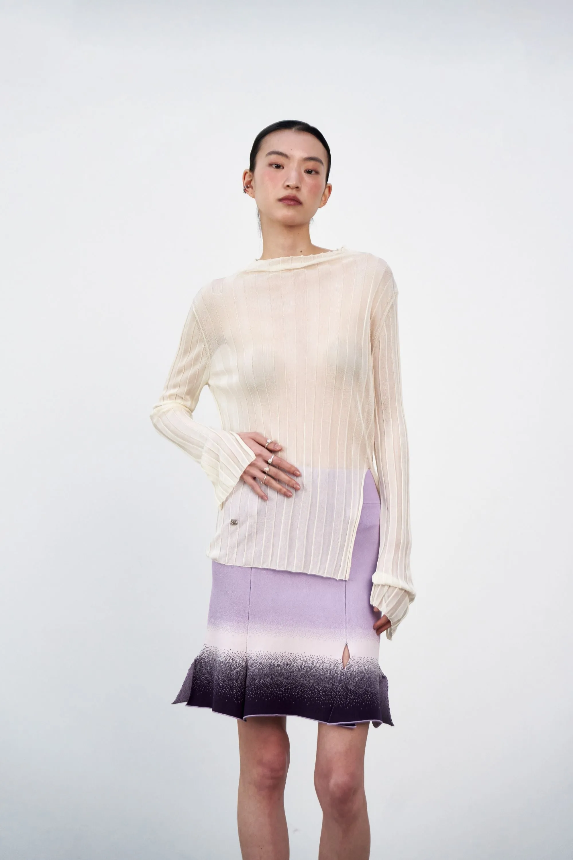 INDIGO SHEER TANK LONG SLEEVE PULLOVER Sheer Overlay Material EcoFriendlyTexture