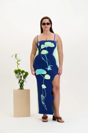 IRIS FLOWER PRINT MAXI TANK DRESS Ruffle Detail Calm Finish