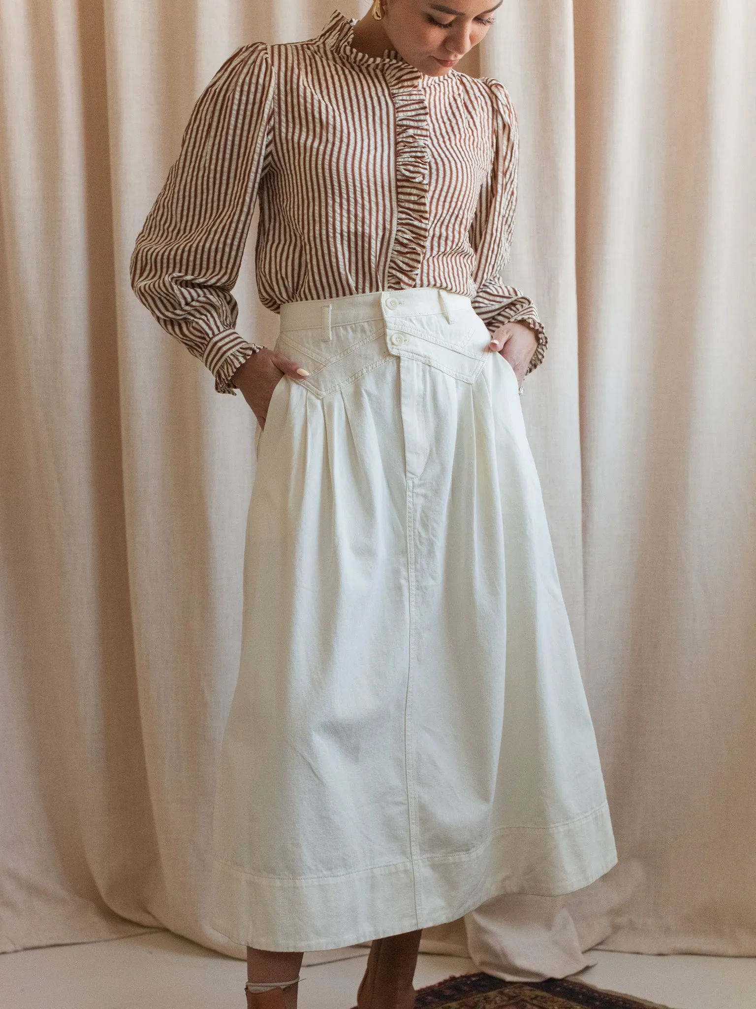 Ivory Pleated Midi Skirt Outfit Moodboard