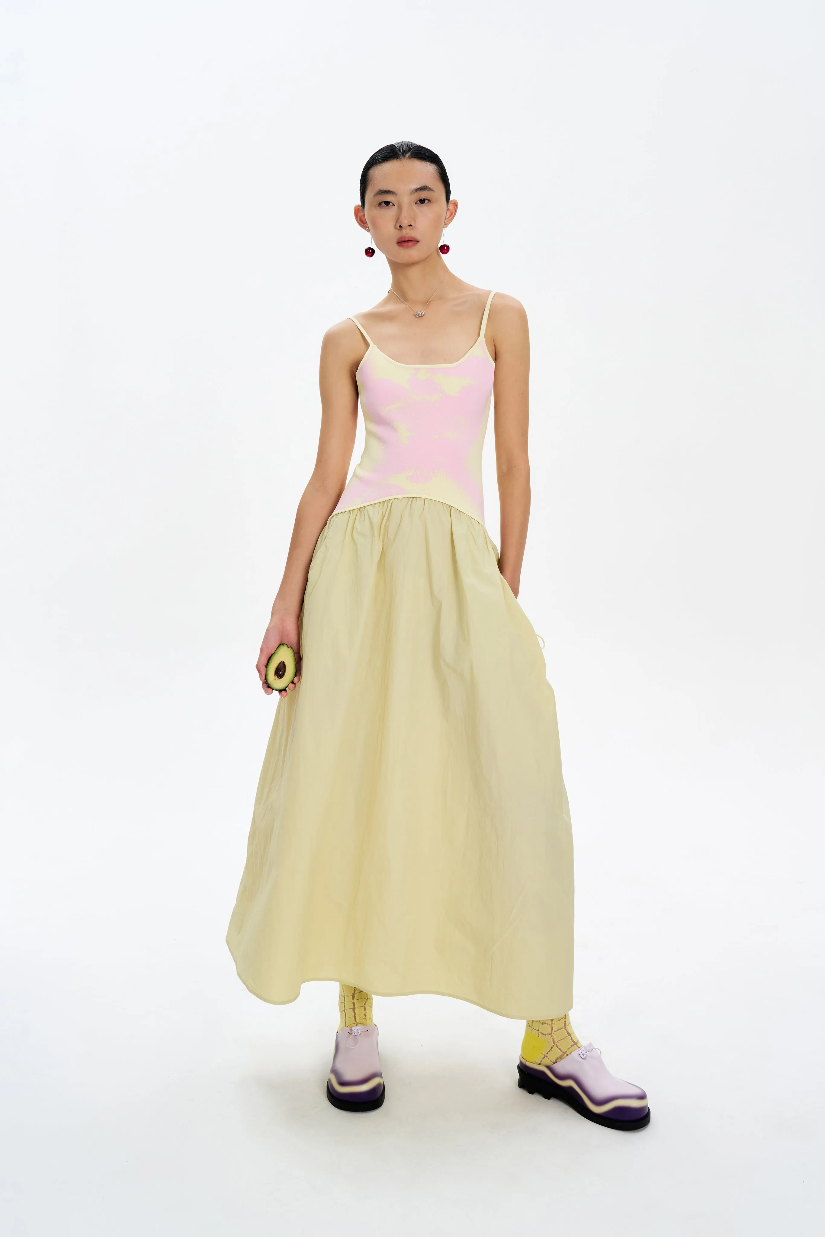 IVY MIXED MEDIA MAXI DRESS Classic Comfort High-Low-Hem