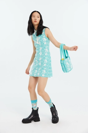Asymmetric-Neck JESS FLORAL STITCH ECO MINI TANK DRESS
