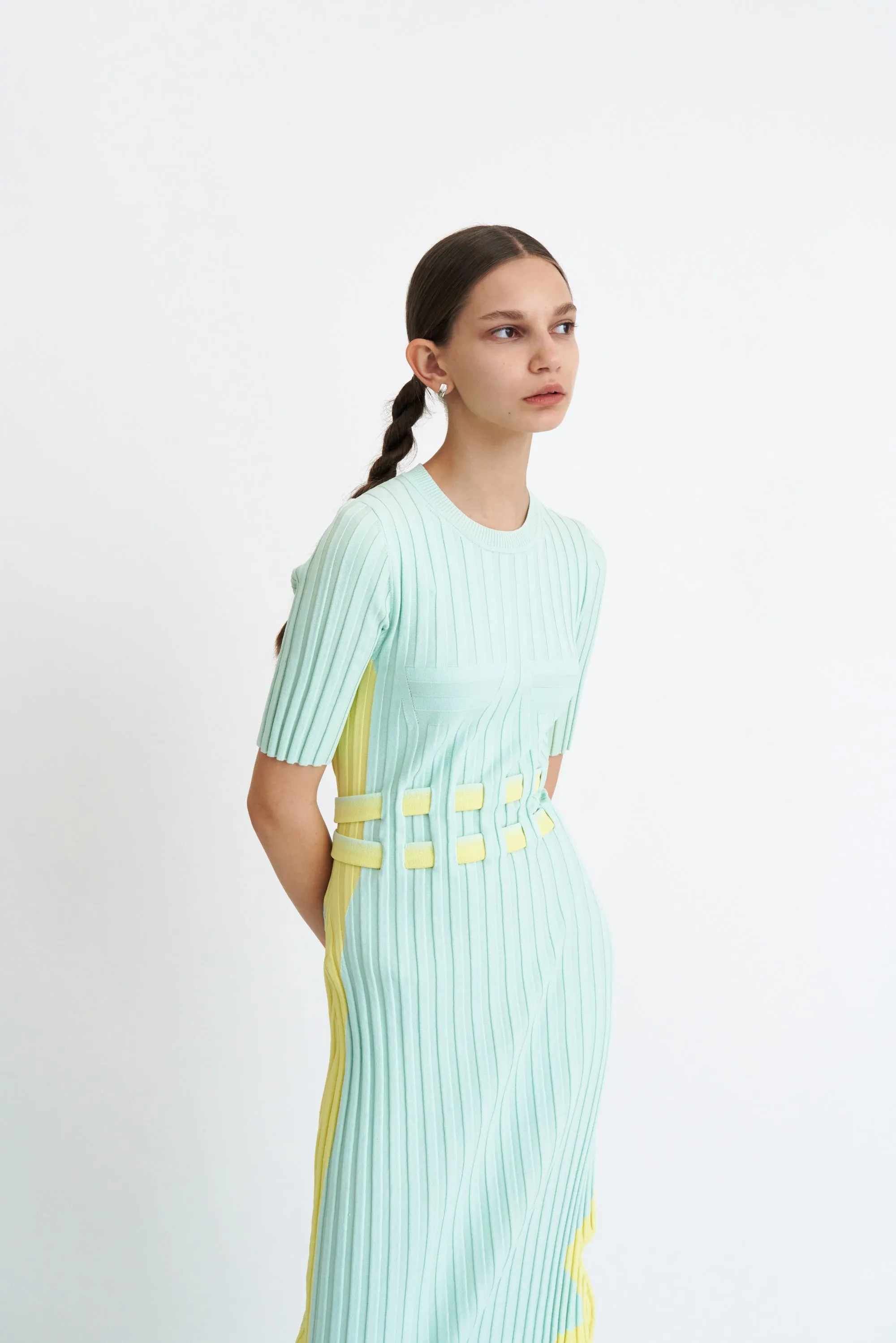 JODIE PLEATED LONG DRESS WITH WAVY SIDE SLIT Soft Draping All Timewear