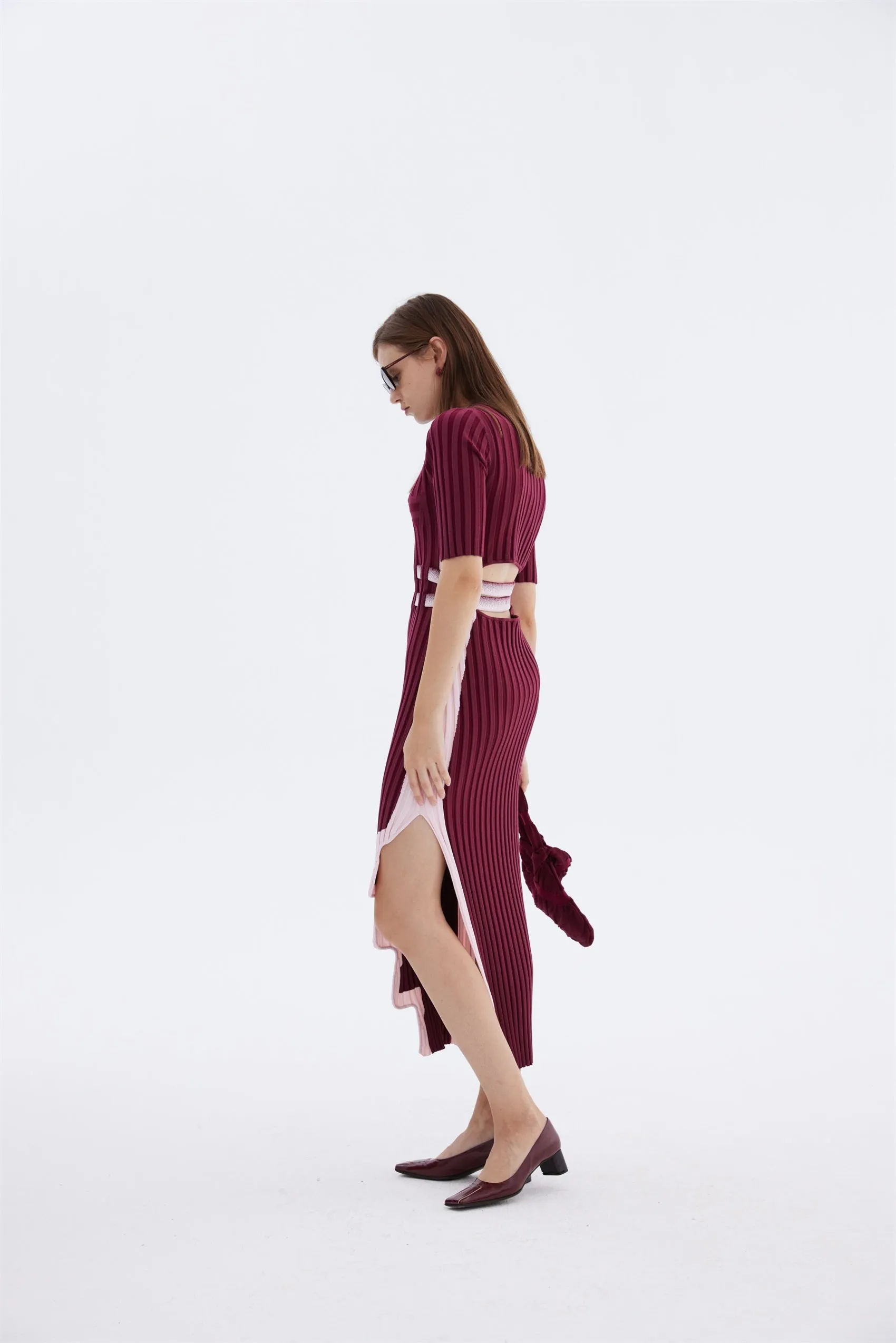 JODIE PLEATED LONG DRESS WITH WAVY SIDE SLIT Comfortable Waistband Timeless slip dress