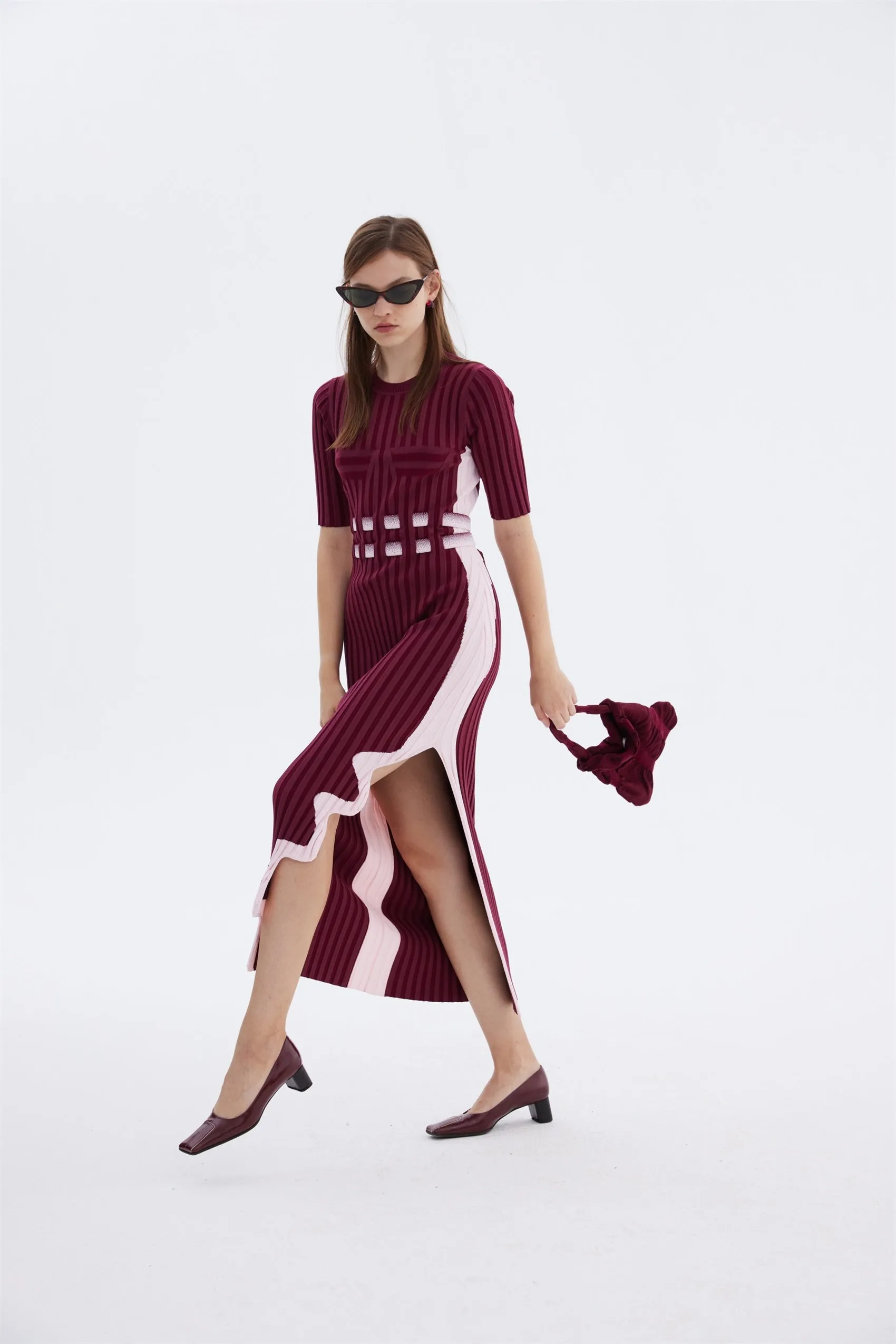 JODIE PLEATED LONG DRESS WITH WAVY SIDE SLIT Comfortable Silhouette