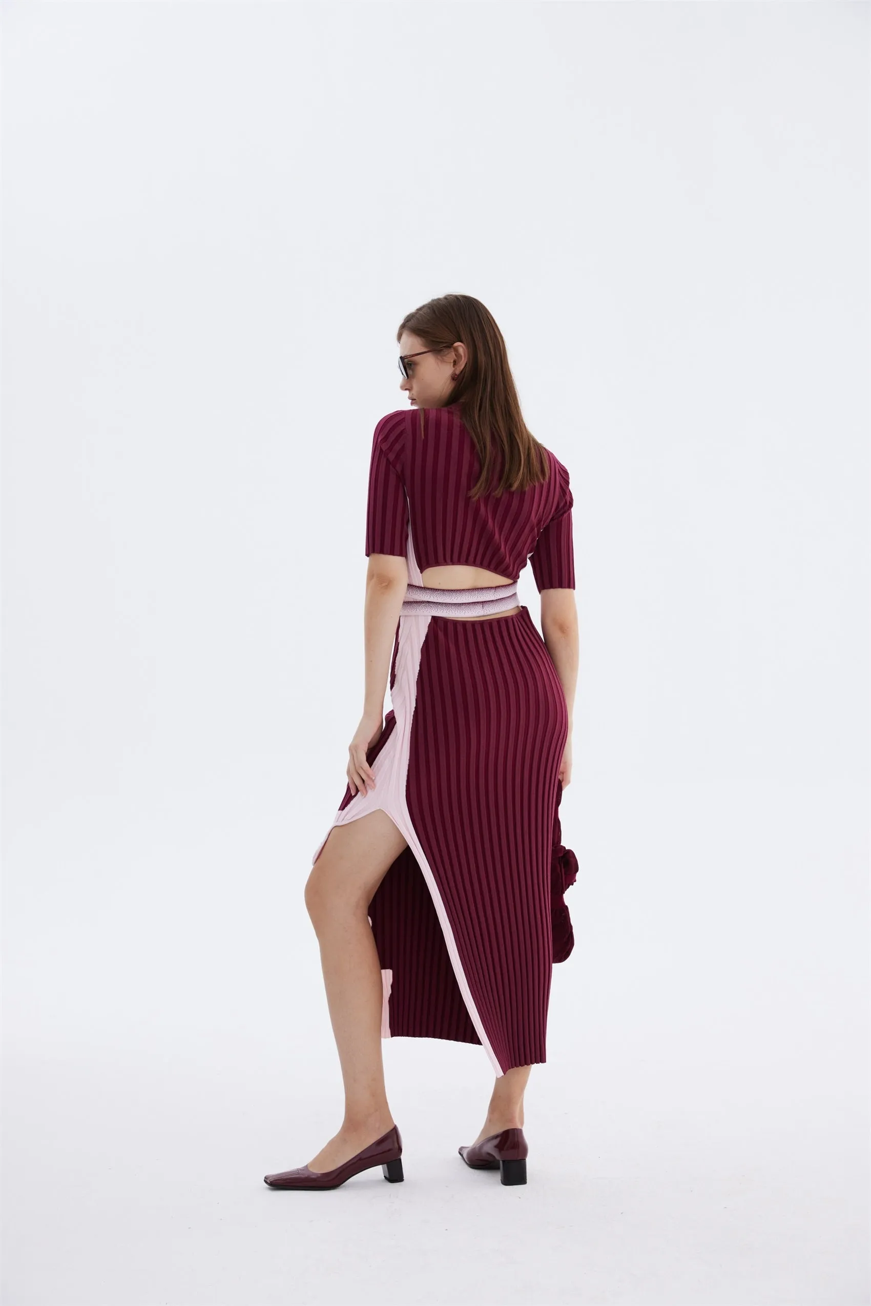 Timeless Touch Comfy and Cozy JODIE PLEATED LONG DRESS WITH WAVY SIDE SLIT