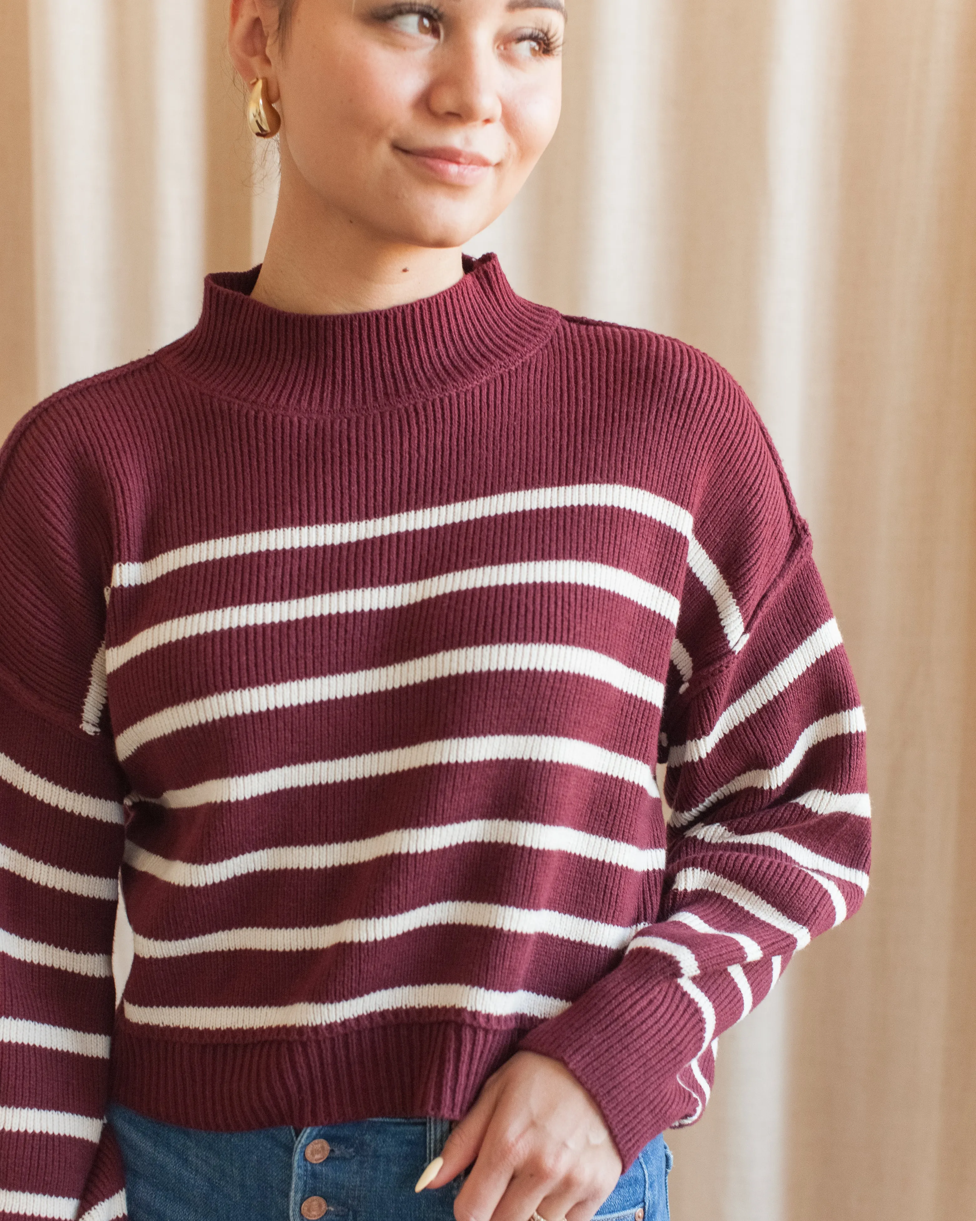 Everyday Fit Active Layer Julian Stripe Sweater - Oxblood