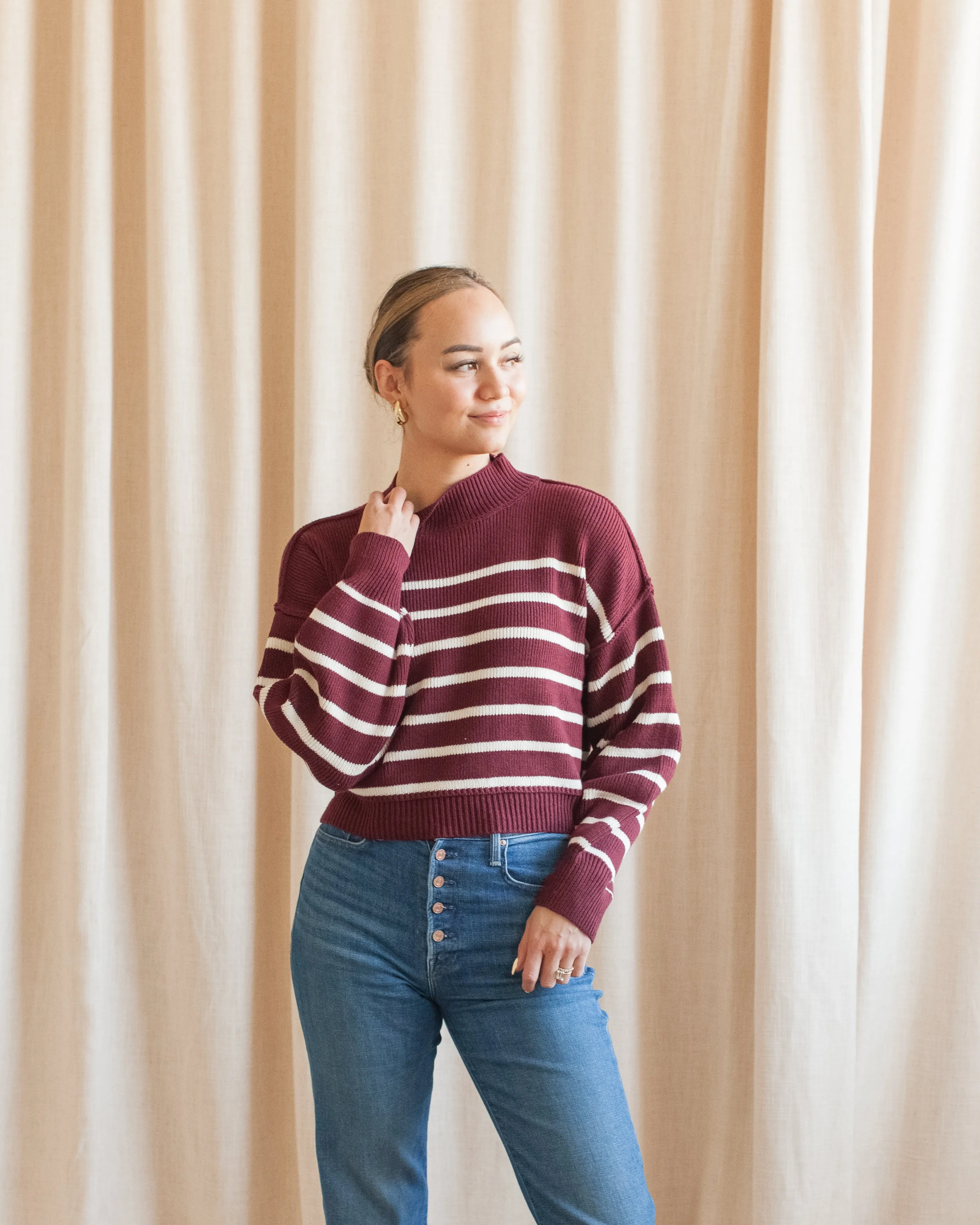 Julian Stripe Sweater - Oxblood Sustainable Production Certified Chilly Knit