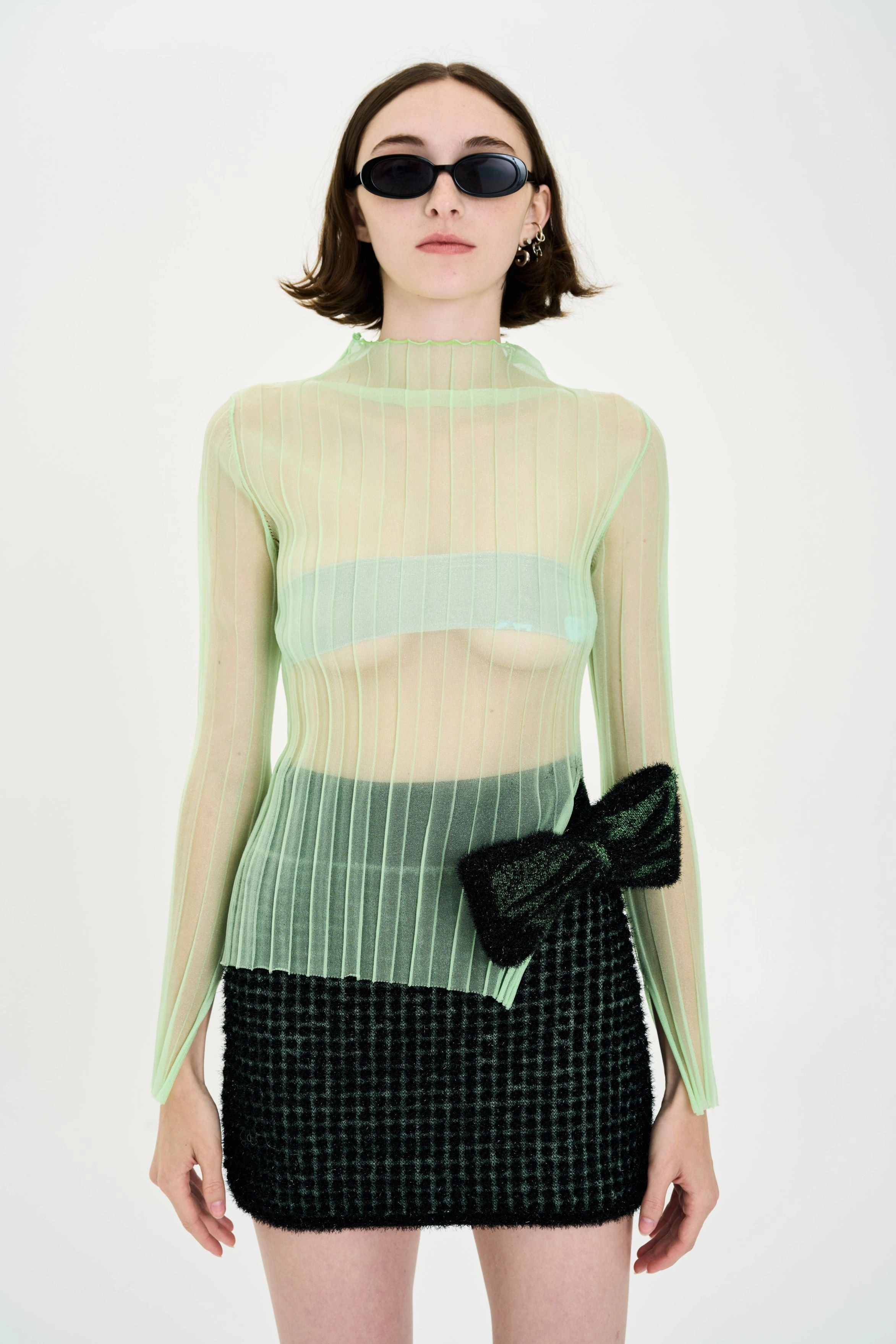 Summer Wardrobe Silicone Grip Interior JUWON ORGANZA PLEATED SHEER TOP