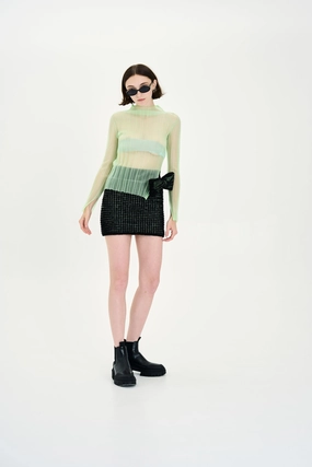 SlipResistant DoubleNeedle Stitching JUWON ORGANZA PLEATED SHEER TOP