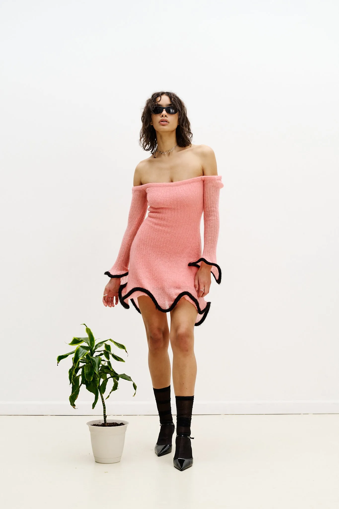 Boat-Neck Spring-Season KALEI ALPACA WAVY DRESS