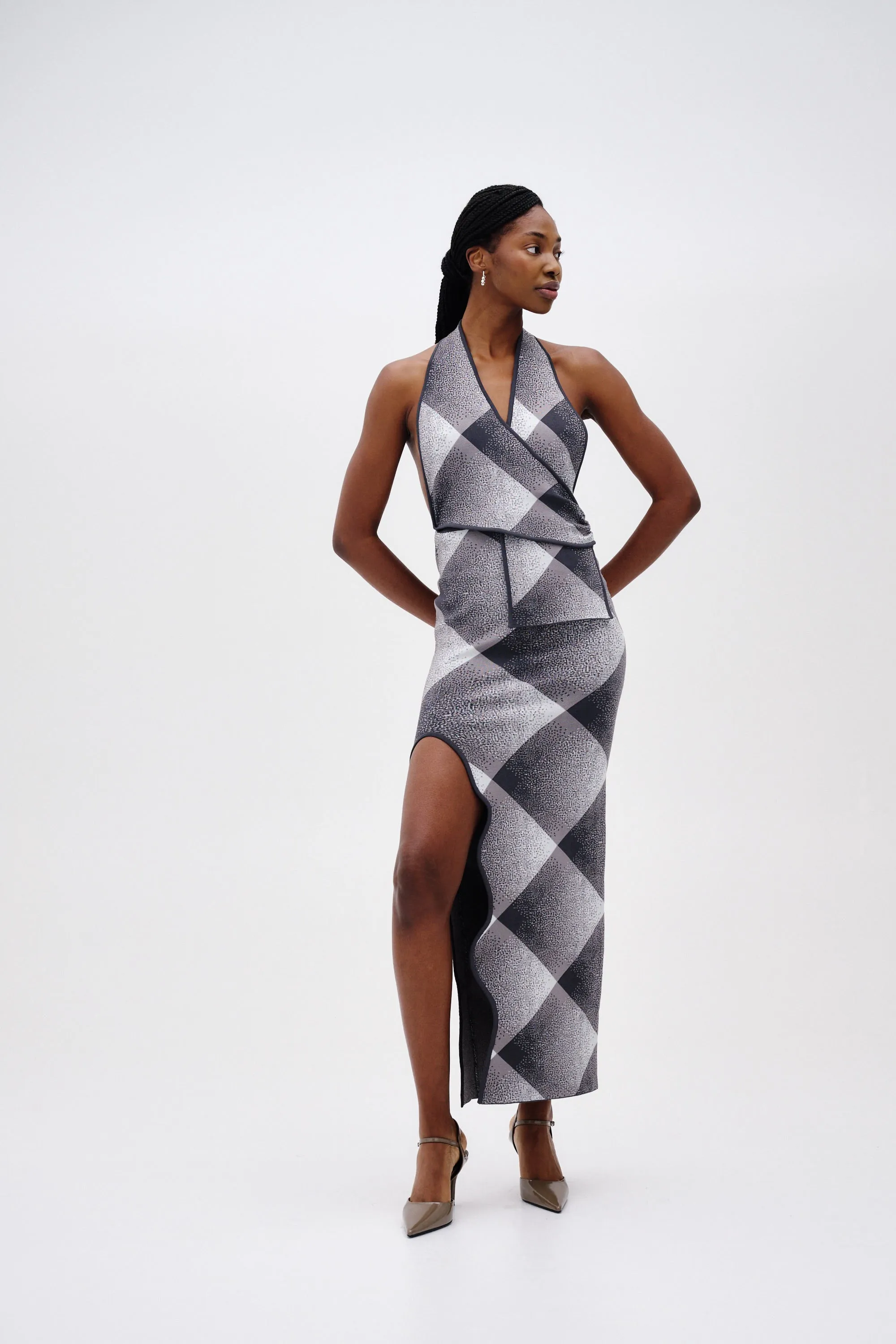 KIWI HALTER NECK WRAP DRESS slim fit