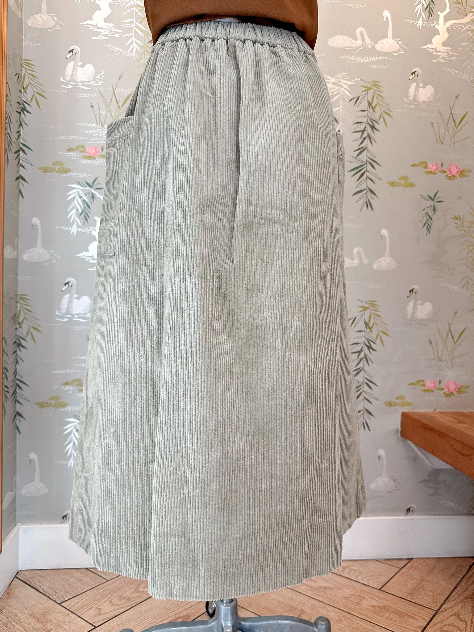 Contoured Waist Meredith Corduroy Midi Skirt