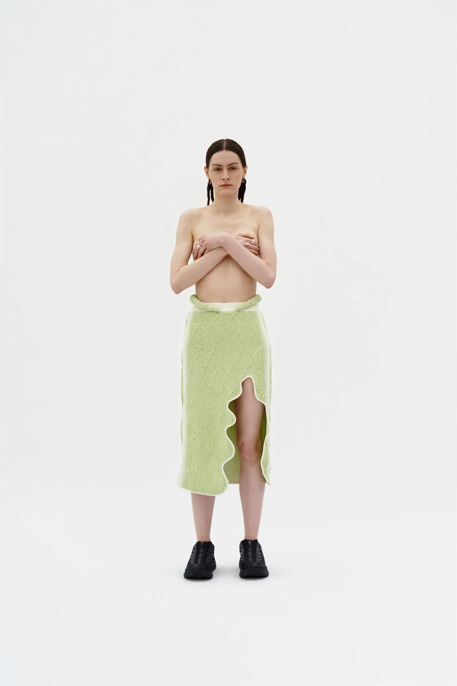 LABBU 3D BUBBLE WAVY MIDI SKIRT Minimalist Design Effortless Style