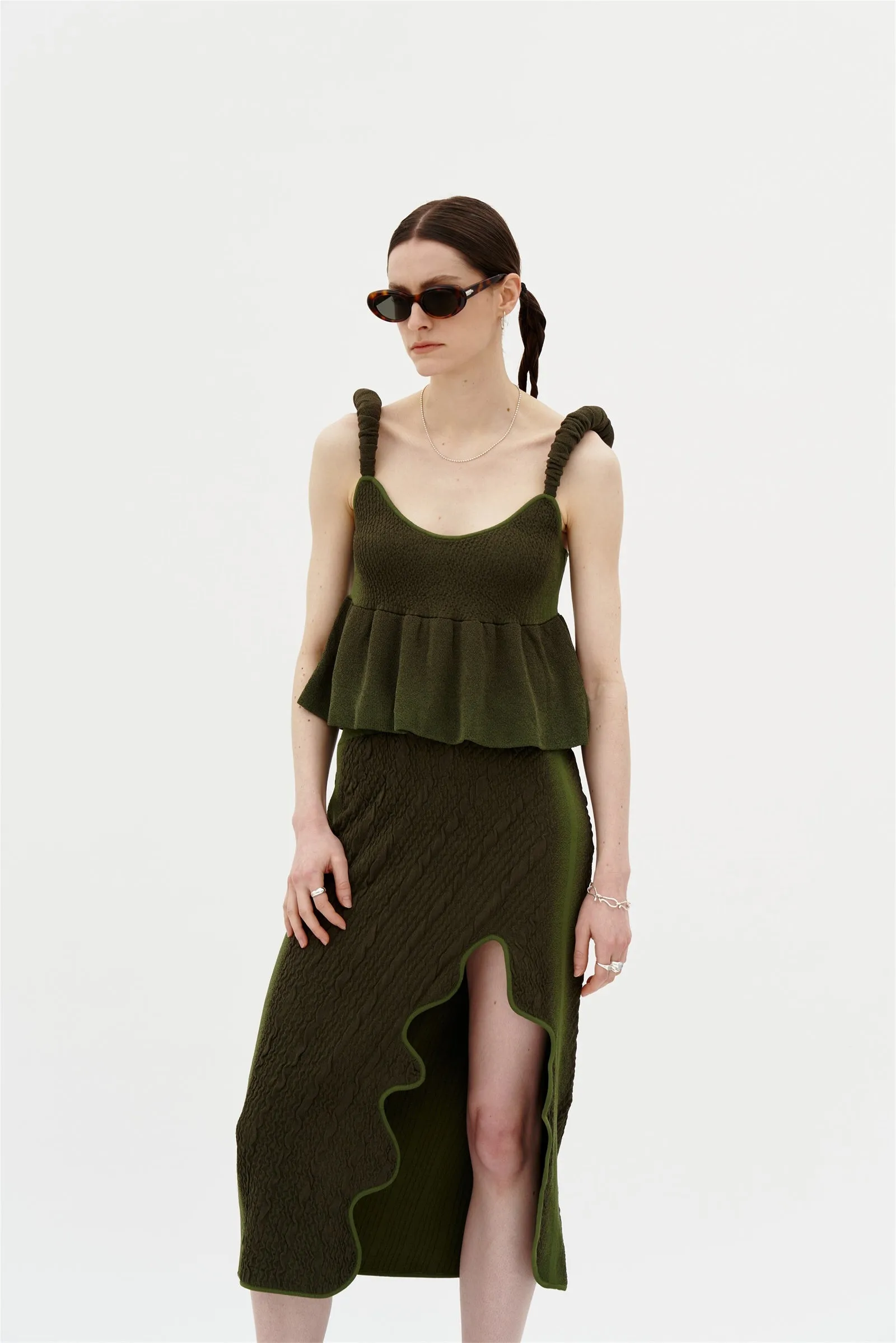 Daily Motion Multi Panel Construction LABBU 3D BUBBLE WAVY MIDI SKIRT