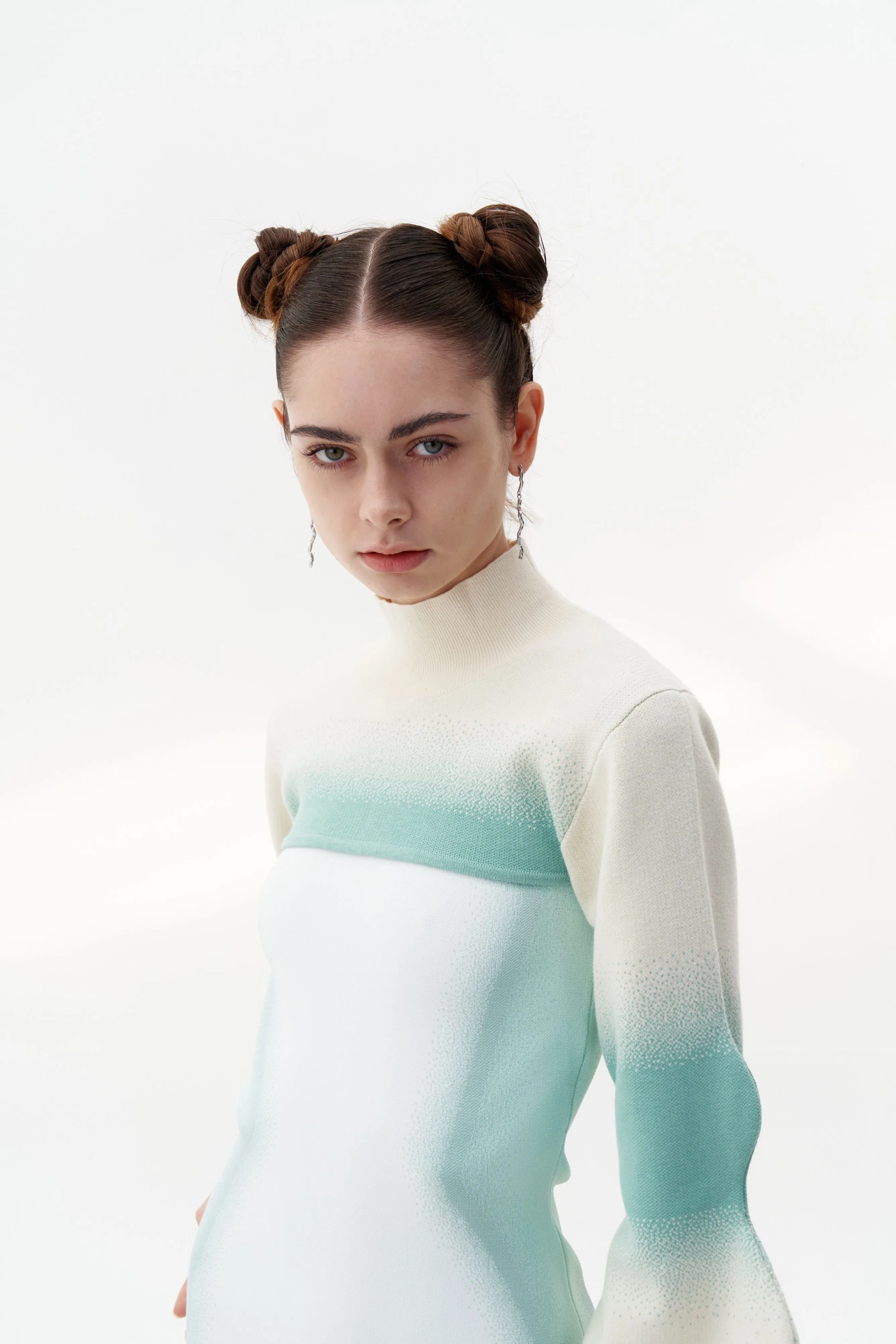 PocketDetails Eco Conscious Dye Process LEDA "SPRAY PAINTED" CROPPED MOCKNECK WITH WAVY SLEEVES