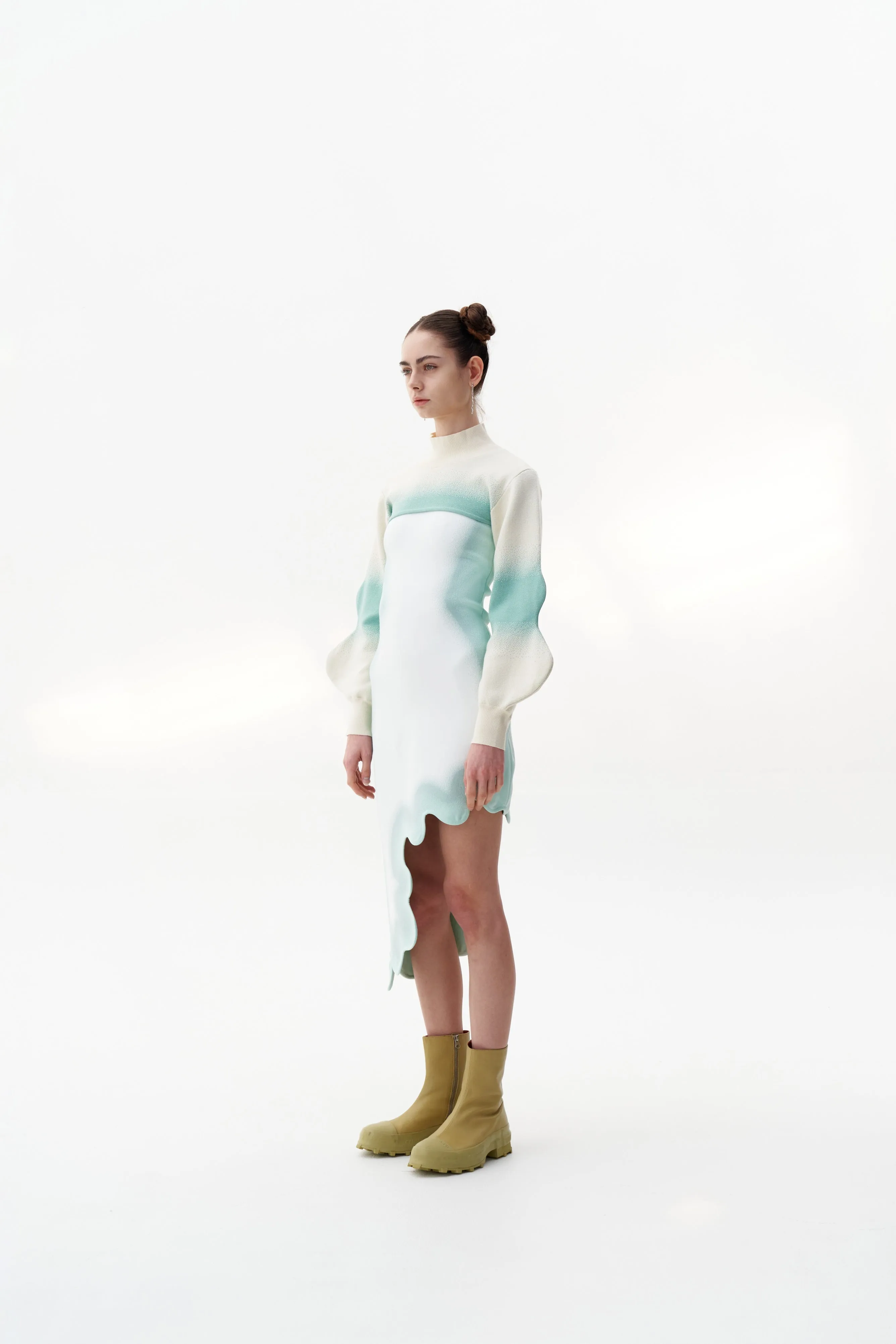 LEDA "SPRAY PAINTED" CROPPED MOCKNECK WITH WAVY SLEEVES FlexibleLayeredConstruction