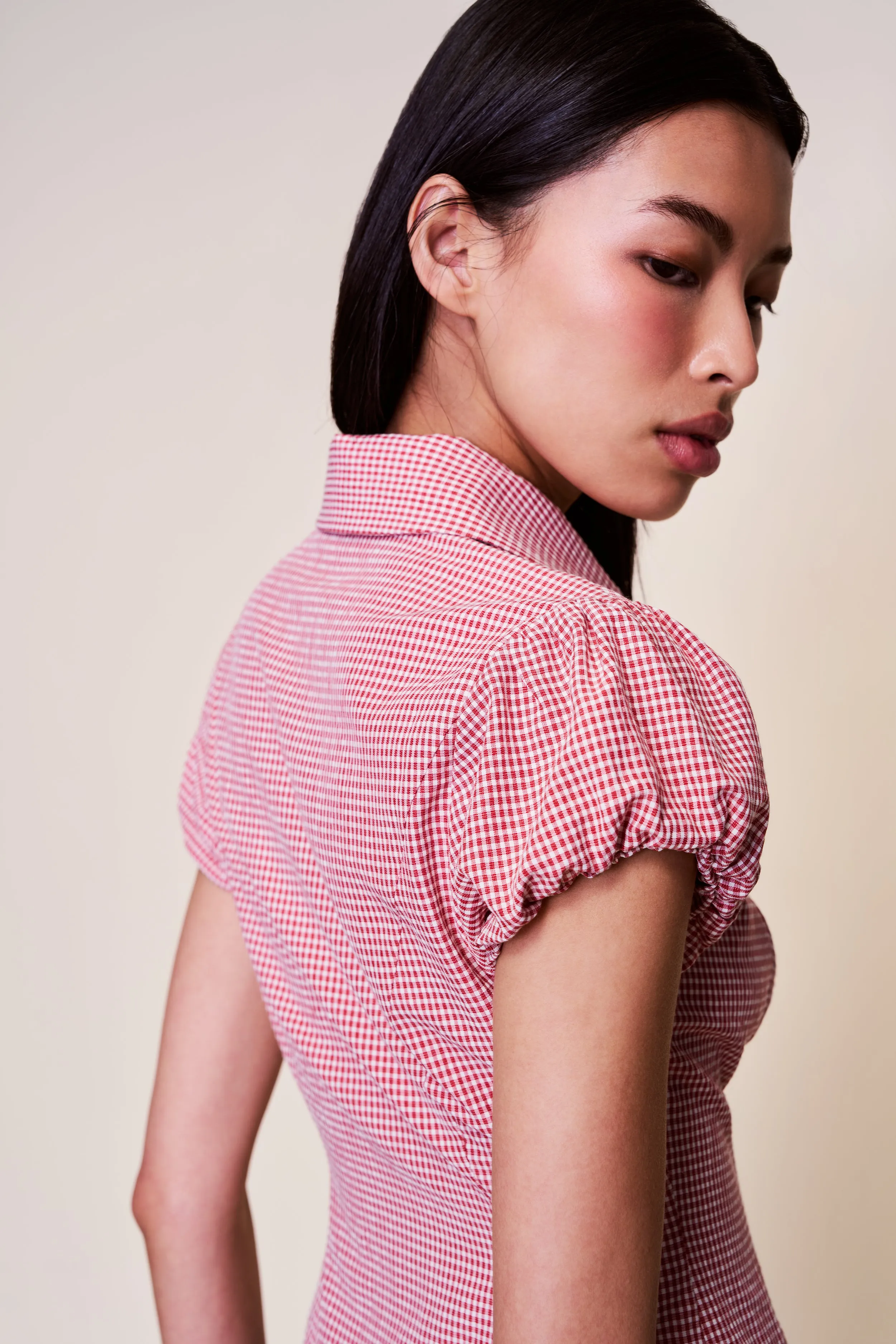 Tension Balanced Design Long Sleeve Polo Liana Gingham Top
