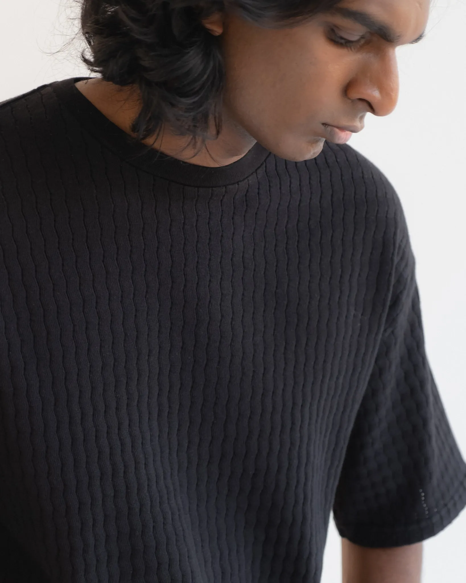 Big T Cotton Mesh Black Tagless Design Casual Chic Look