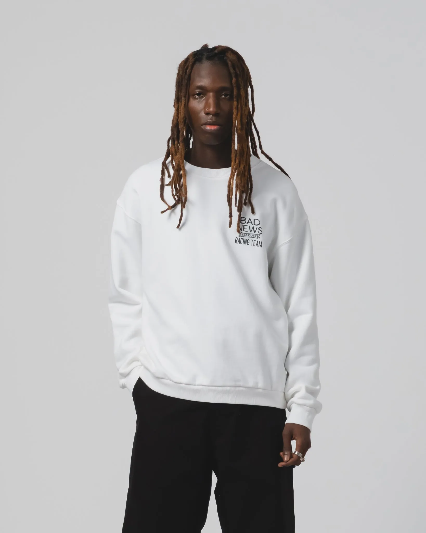 Bad News Sweater Basic Fleece White Stretch Flex