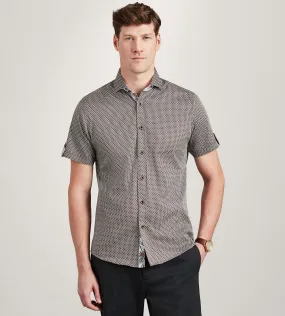 Modern Fit Short Sleeve Geo Pattern Casual Shirt Moisture Wicking Material High-End Look