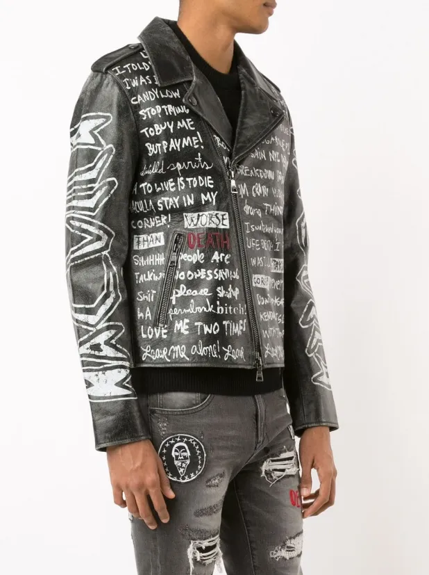 TEXT PRINT BIKER JACKET Fit For Daily