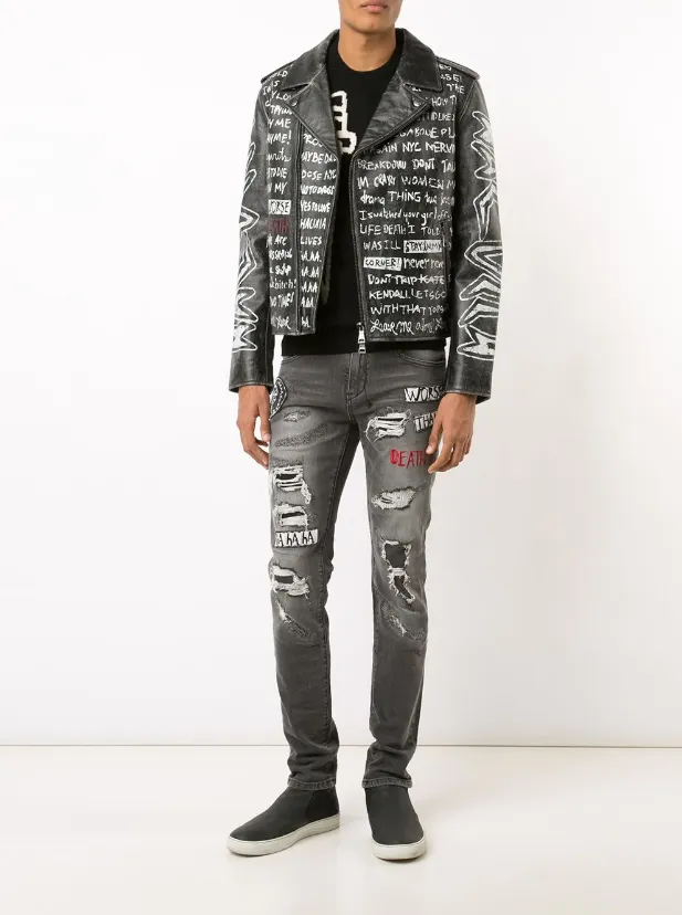 Warm Layers Versatile Layering TEXT PRINT BIKER JACKET