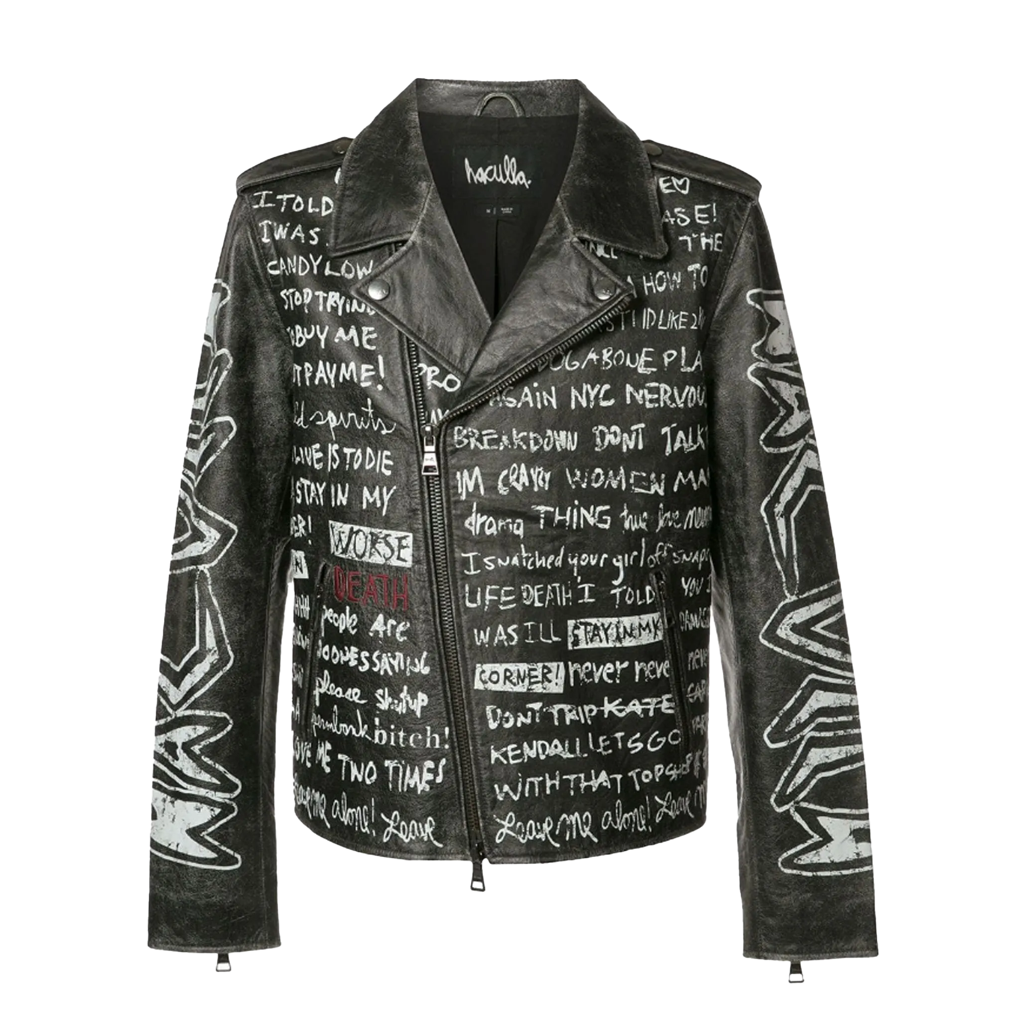 mesh ventilation Weatherproof Zipper Tech TEXT PRINT BIKER JACKET