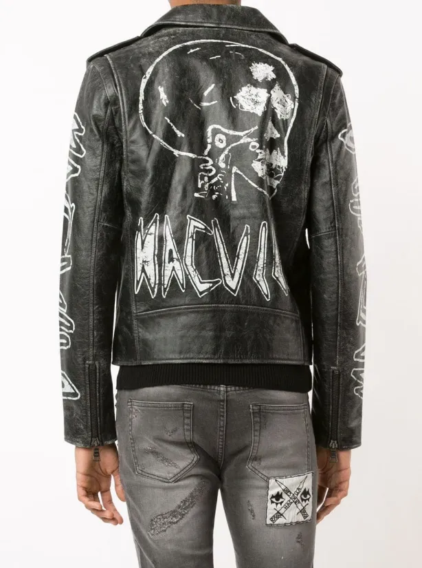 TEXT PRINT BIKER JACKET Non Restrictive Movement Cut Ventilated Back